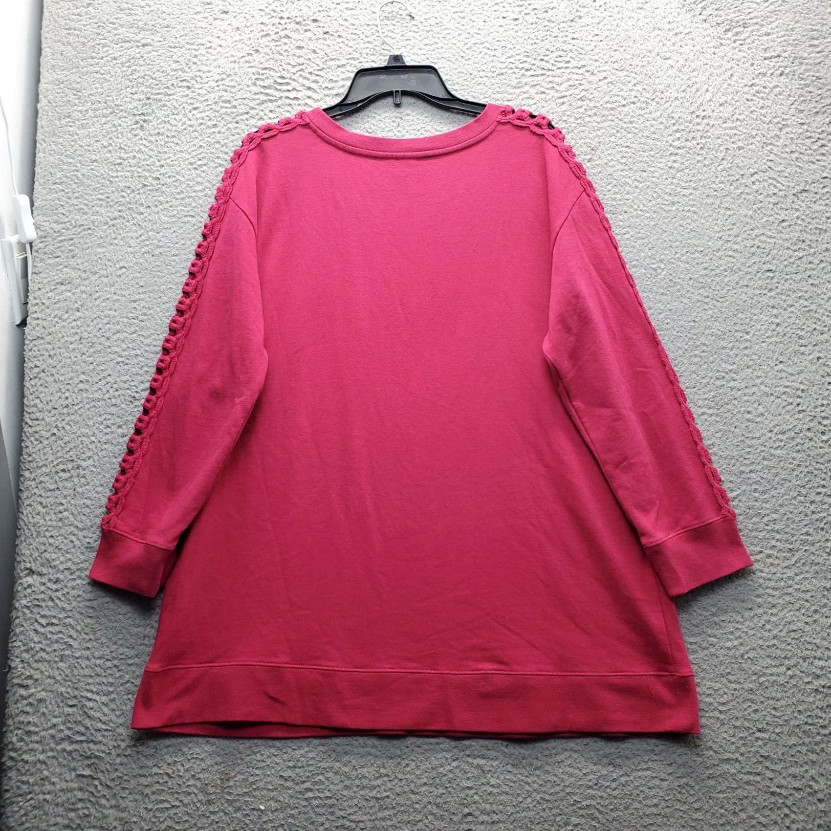 Vintage Roaman’s Sweatshirt Womens L Pink Crochet Lattice Sleeve Round Neck Pullover Size L / US 10 / IT 46 - 2 Thumbnail