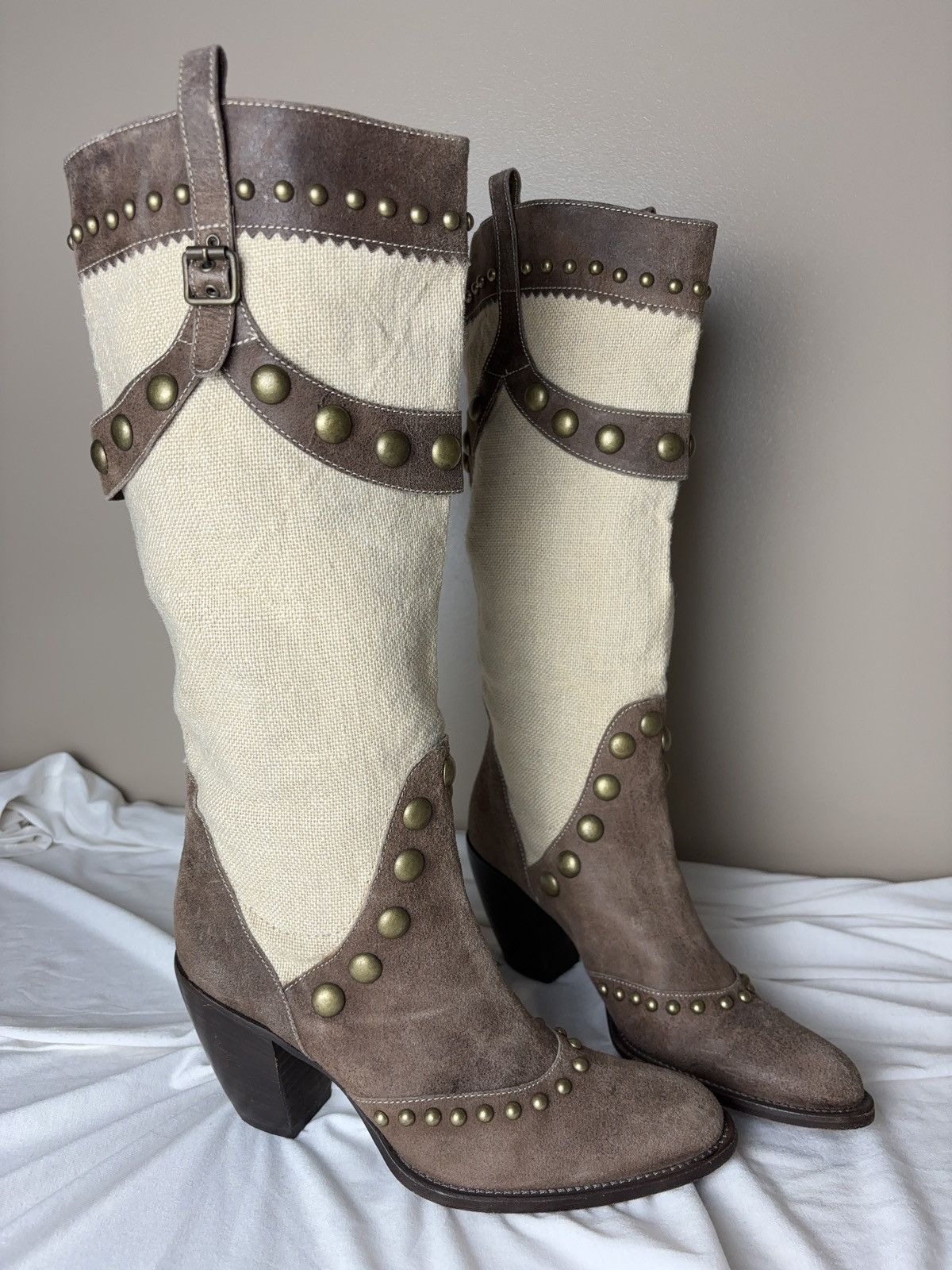 Italian Designers x Vintage Italian Leather 90's Cossacks High Boots Cowboy Vintage Shoes in Brown, Women's (Size 6)
