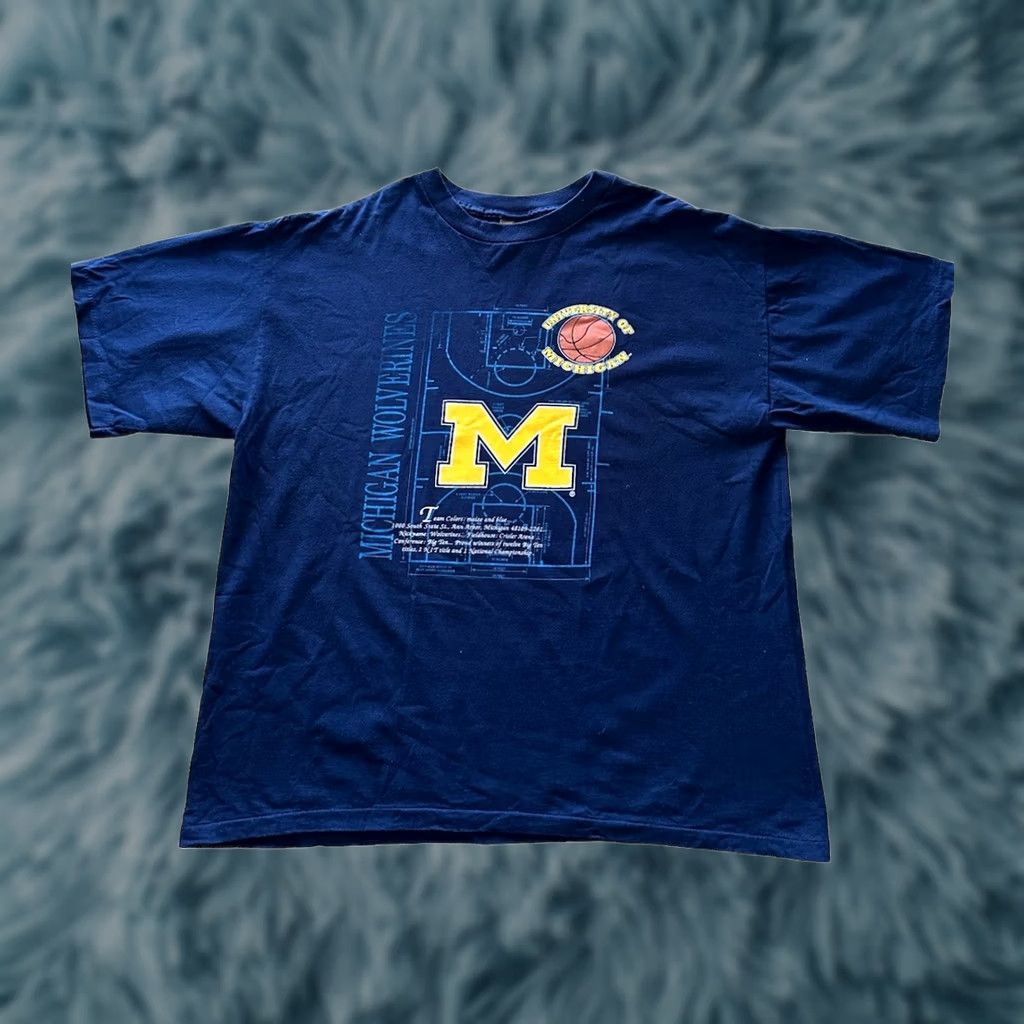 Nutmeg VINTAGE 90s Michigan Wolverines Basketball T Shirt XL Mens Gray Nutmeg T-Shirt NCAA Basketball Fab 5 Size US L / EU 52-54 / 3 - 1 Thumbnail