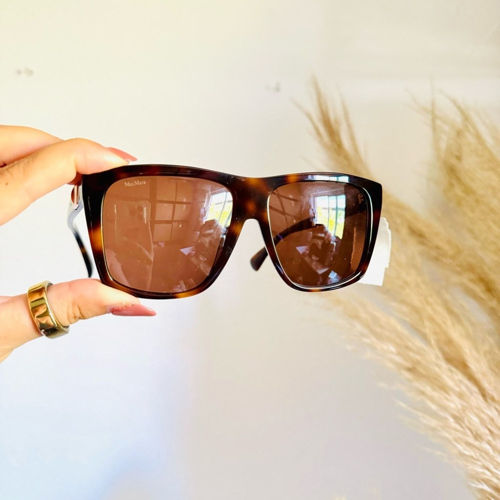 Max Mara NEW MAXMARA Prism Oversize Brown Square Gold Stud Sunglasses Size ONE SIZE - 3 Thumbnail