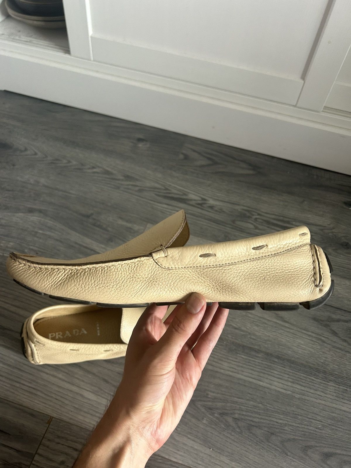 Prada Cream Leather Mocassins Size US 11 / EU 44 - 9 Thumbnail