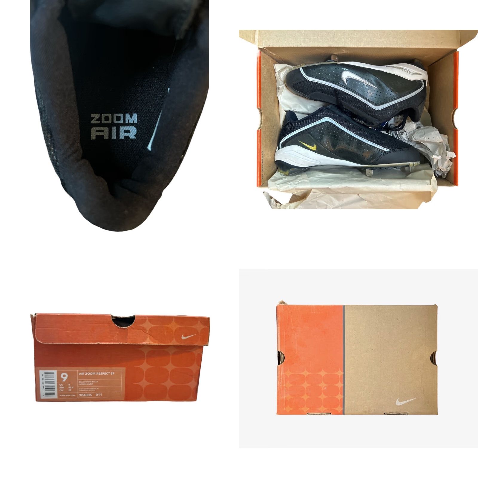Nike VINTAGE Nike Air Zoom Respect Cleats Baseball Spikes NIB 2002 Men’s 9 Black Cleats Ballpark Nike Air Zoom Respect Mens 9 Size ONE SIZE - 9 Thumbnail