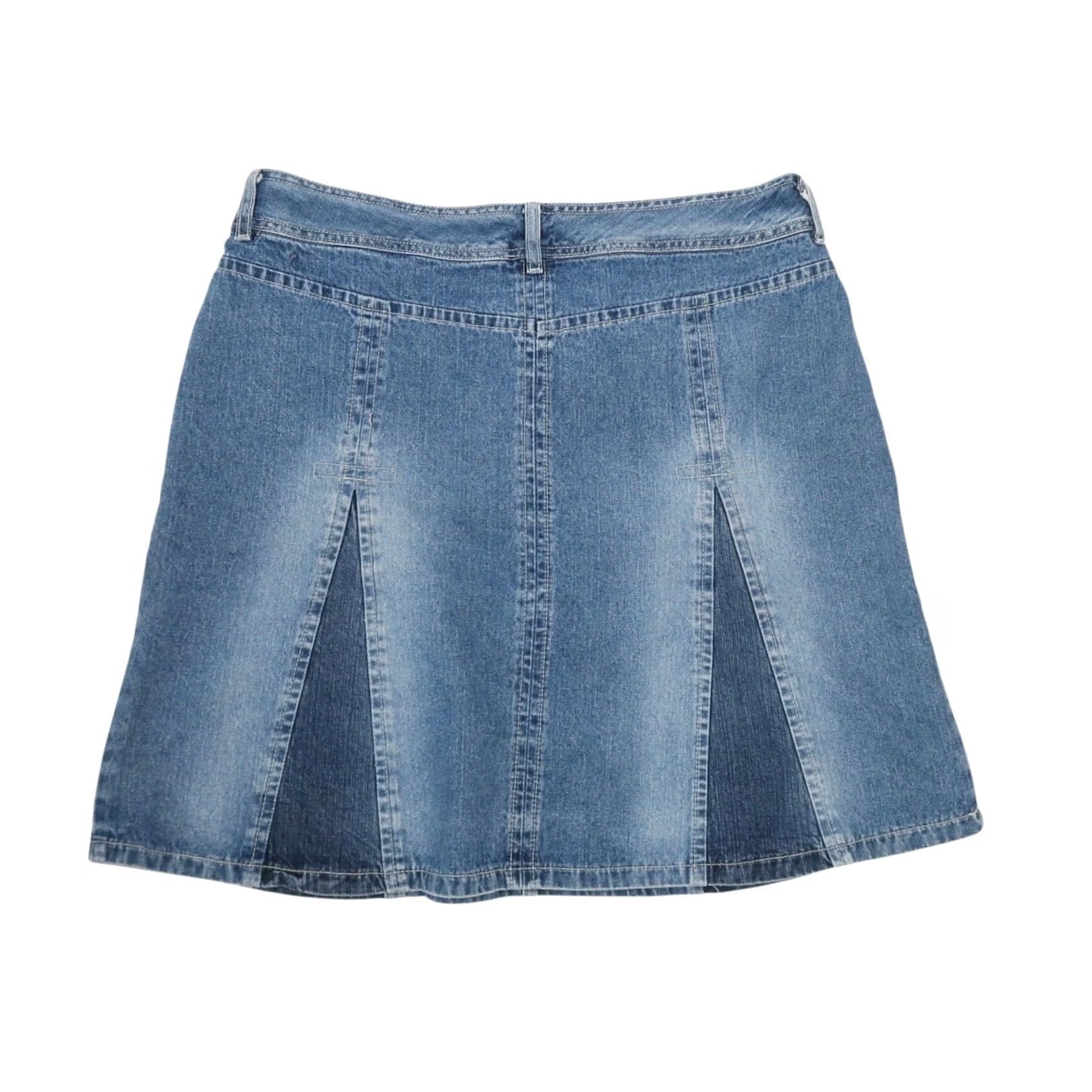 FatFace VINTAGE Fat Face Blue Denim Panel A-Line Mini Skirt XL Regular Women Cotton Denim Short Skirt Fall Spring Summer Womens Size 40" / US 18 - 3 Thumbnail