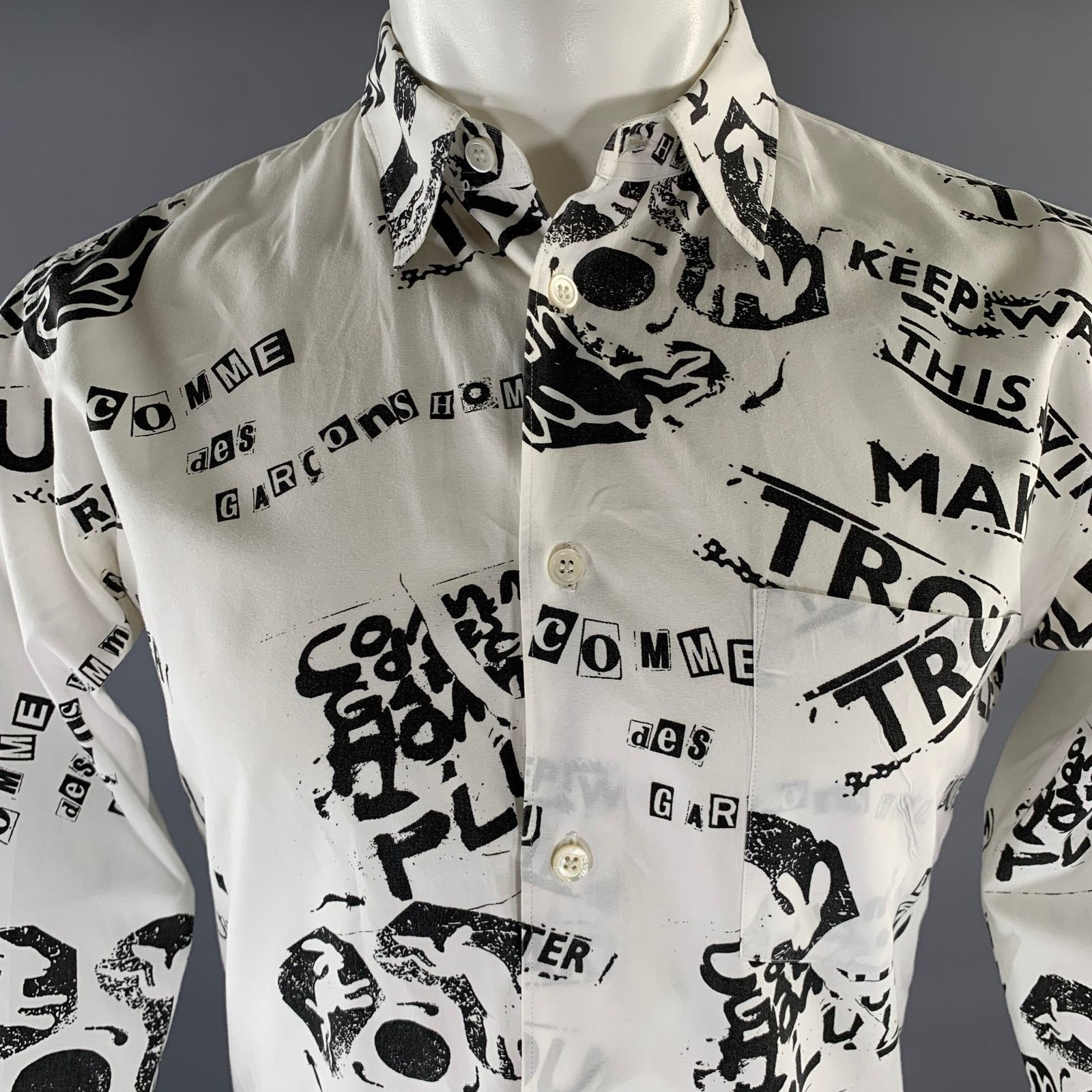 Comme des Garcons Homme Plus Size S White Black Graphic Long Sleeve Shirt Size US S / EU 44-46 / 1 - 2 Thumbnail