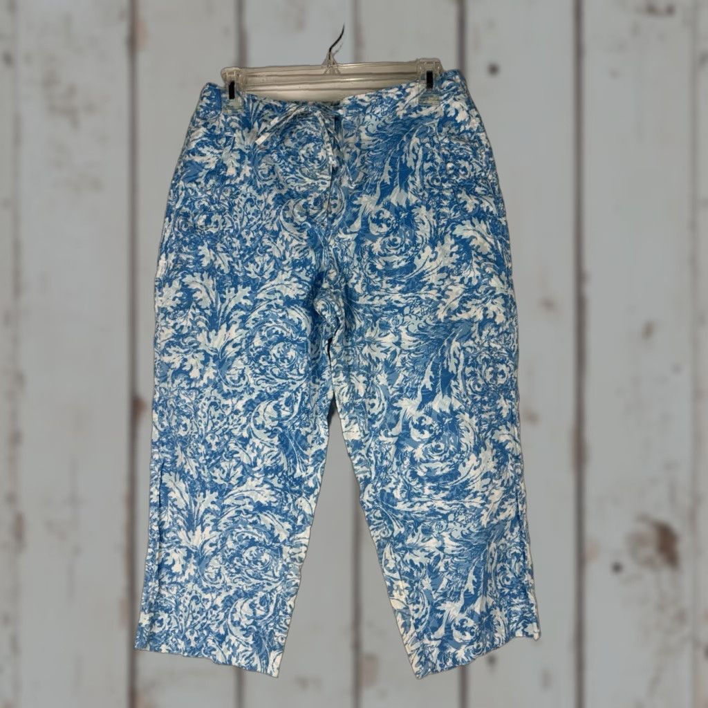 Talbots VINTAGE Talbots Petites Cropped Pants Women’s 6P Blue White Geometric Cotton Spandex Straight Leg Size 28" / US 6 / IT 42 - 1 Thumbnail