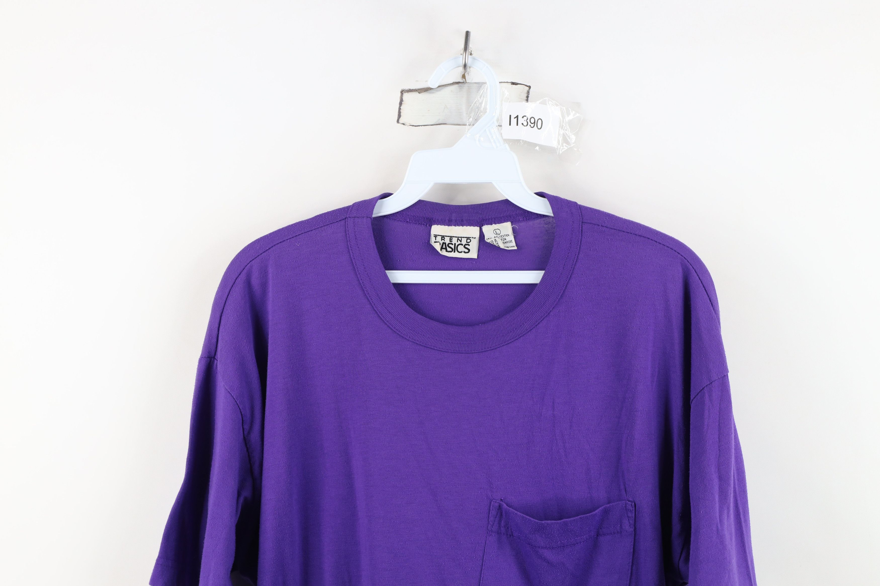 Vintage Vintage 90s Streetwear Blank Knit Pocket T-Shirt Purple Size L / US 10 / IT 46 - 2 Thumbnail