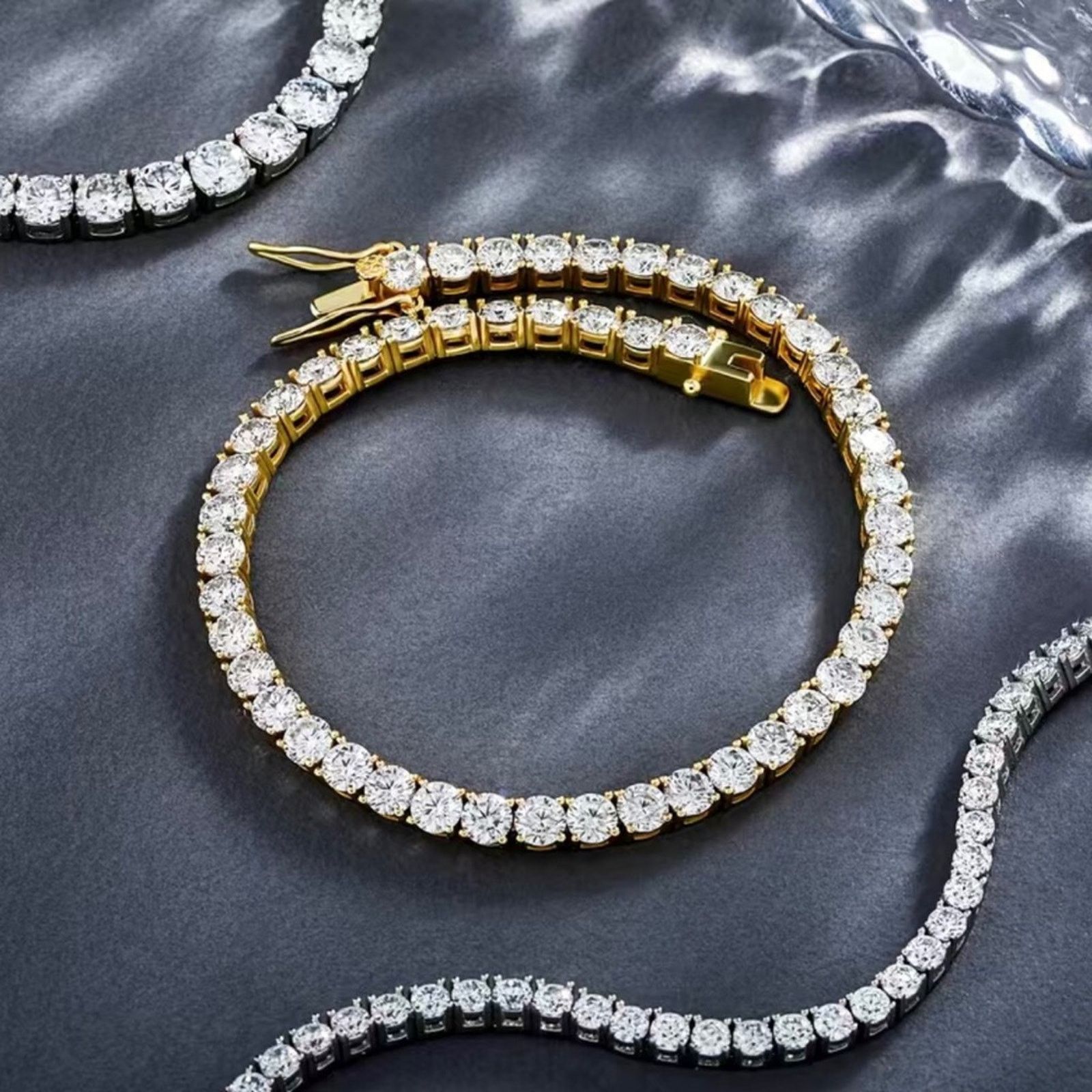 Jewelry Men’s 5mm round cubic zirconia 14k gold plated bracelet 9” Size ONE SIZE - 6 Thumbnail