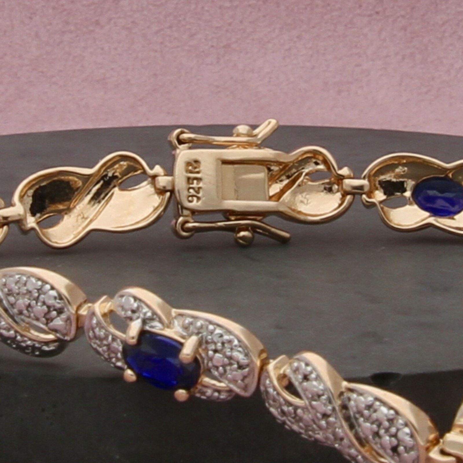 Sterling Silver sterling silver gold plate sapphire tennis bracelet 7.5in Size ONE SIZE - 3 Thumbnail