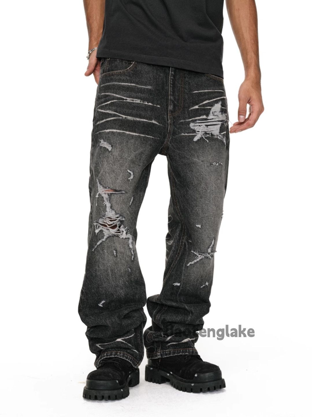 Jean xz washed faded cleanfit punk grunge ripped damaged jeans Size US 36 / EU 52 - 4 Thumbnail