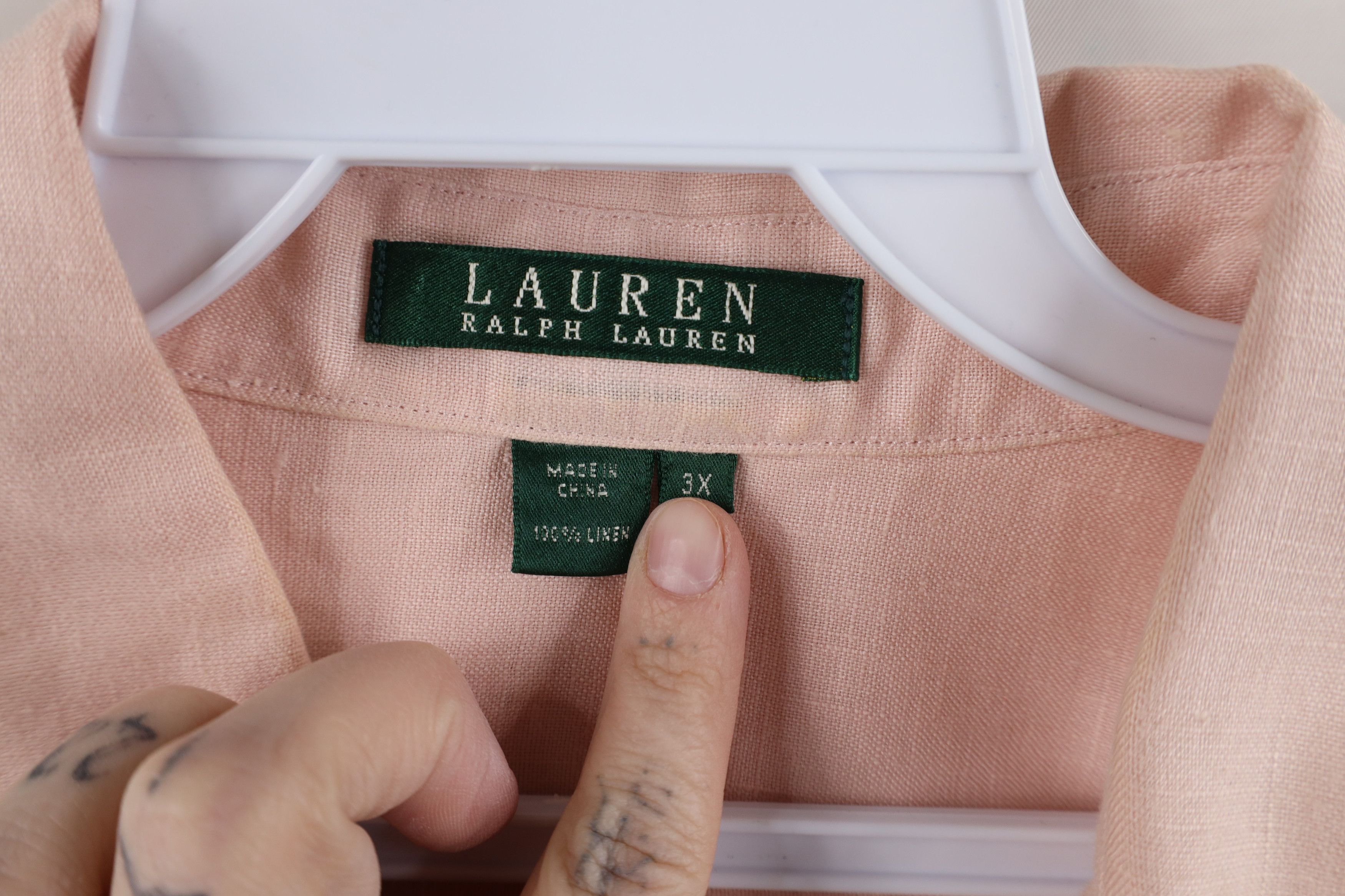 Ralph Lauren × Vintage Vintage 90s Ralph Lauren Linen Collared Button Shirt Pink Size 3XL / US 20-22 - 8 Thumbnail