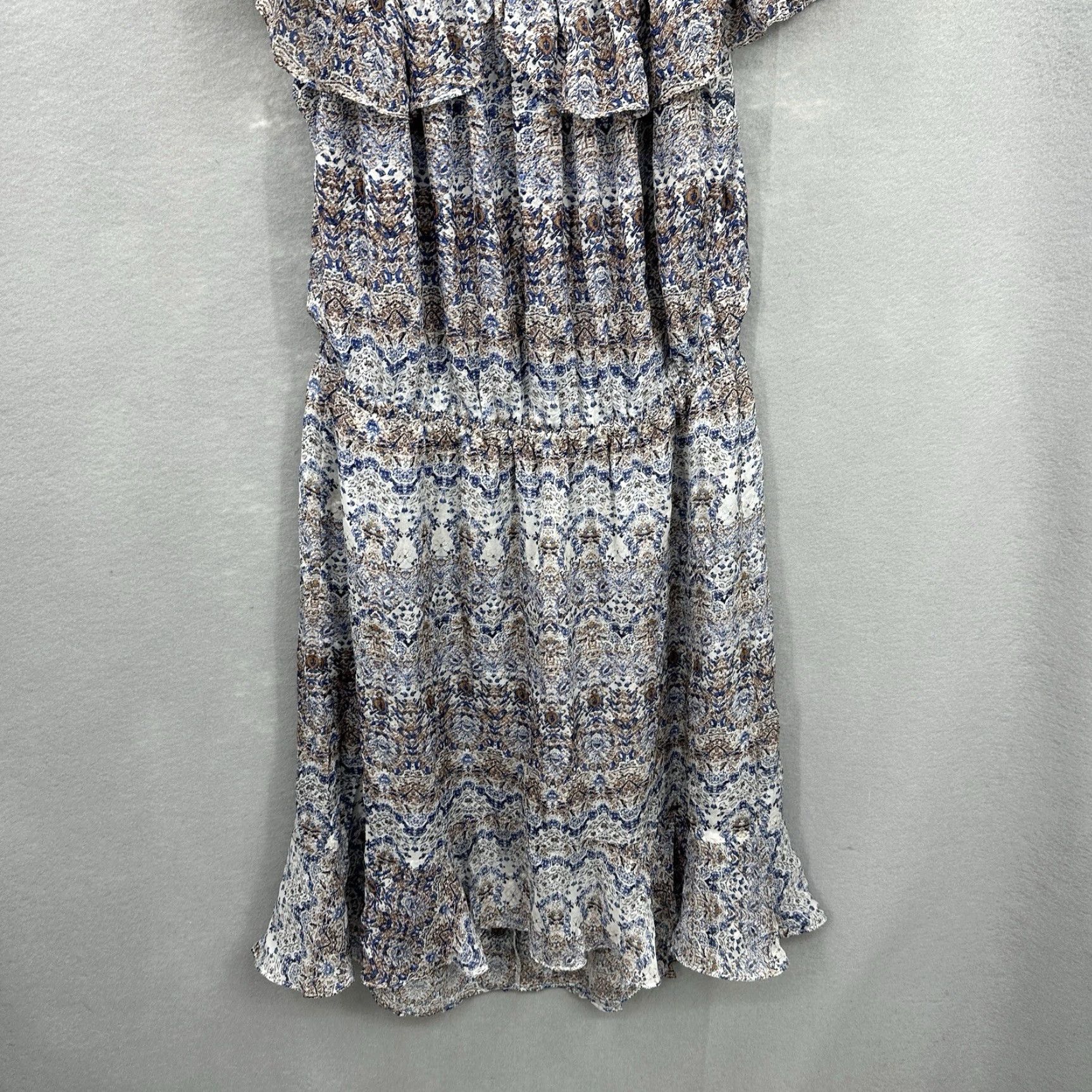 L'AGENCE L'AGENCE Floral Silk Dress Women Large Off Shoulder Ruffle Casual Blue A-Line Bohemian Size L / US 10 / IT 46 - 4 Thumbnail