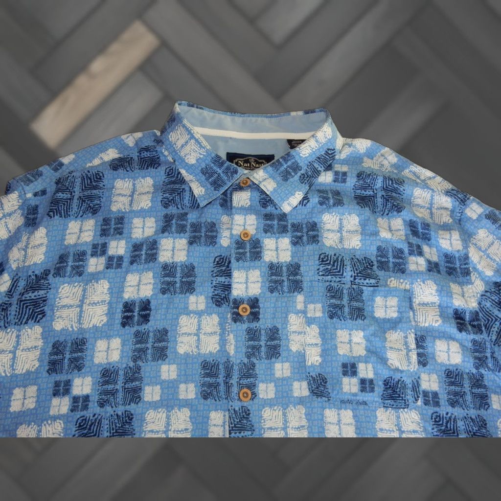 Nat Nast NAT NAST Men's Geometric Short Sleeve Button-Up Shirt Size XXL Blue Size US XXL / EU 58 / 5 - 1 Thumbnail