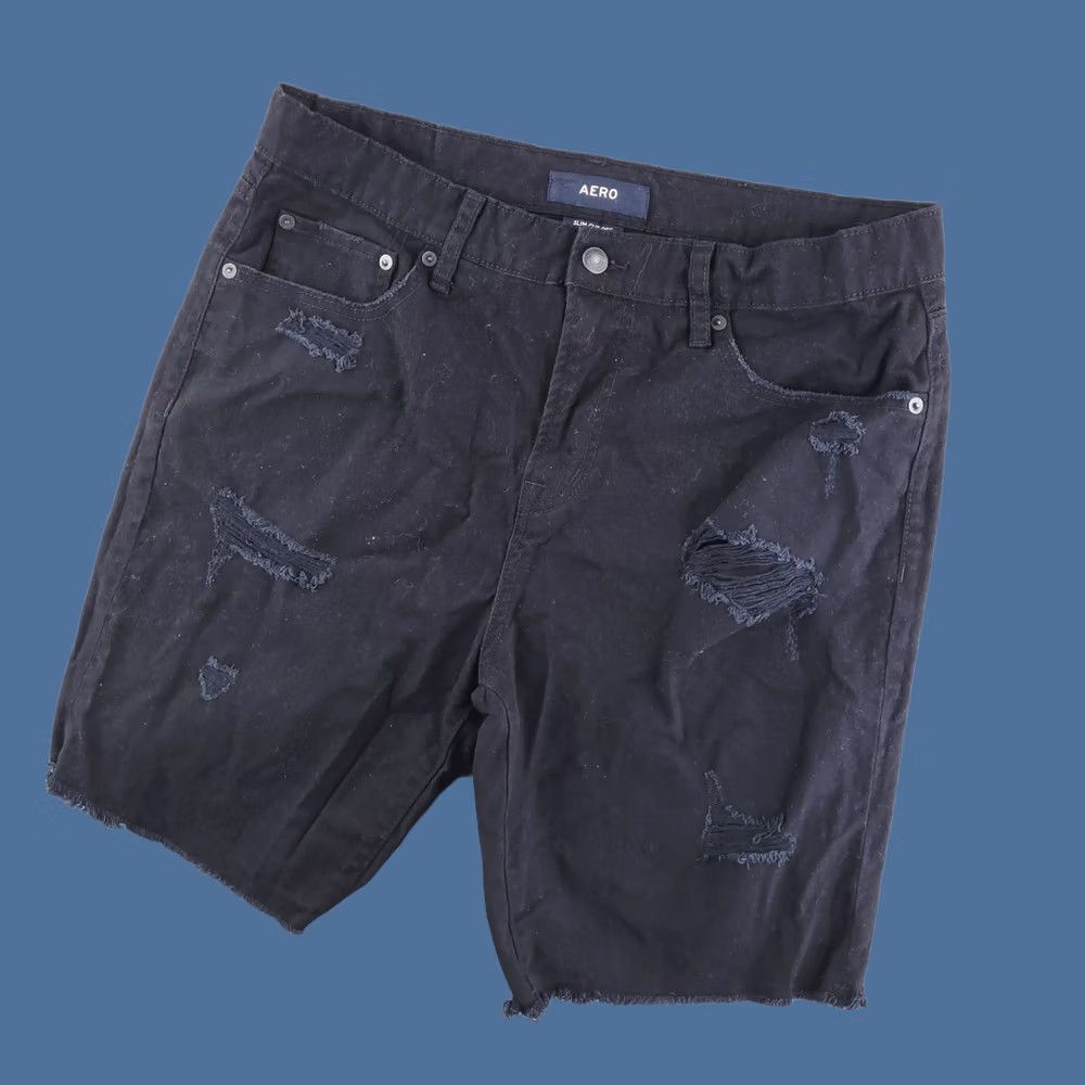 Vintage Aero Shorts Mens 33 Black Slim Denim 9" Inseam Slim Fit Flat Front Chino Pattern Solid Vintage No Brand Aero Size US 33 - 1 Thumbnail