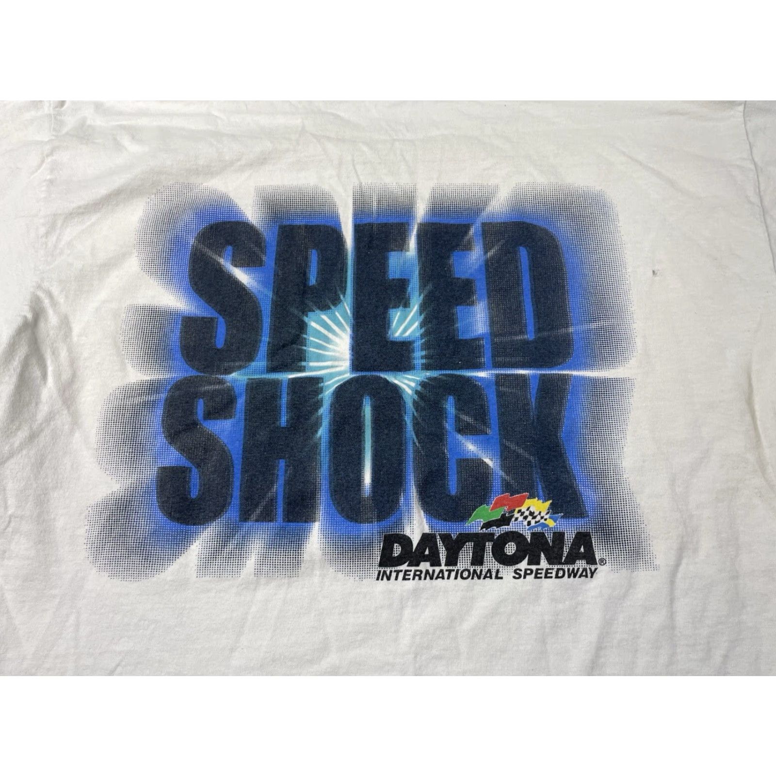 Gildan VINTAGE Daytona 500 NASCAR T-shirt White Cotton Double-Sided L Men Large Shock Shirt Size US L / EU 52-54 / 3 - 8 Thumbnail