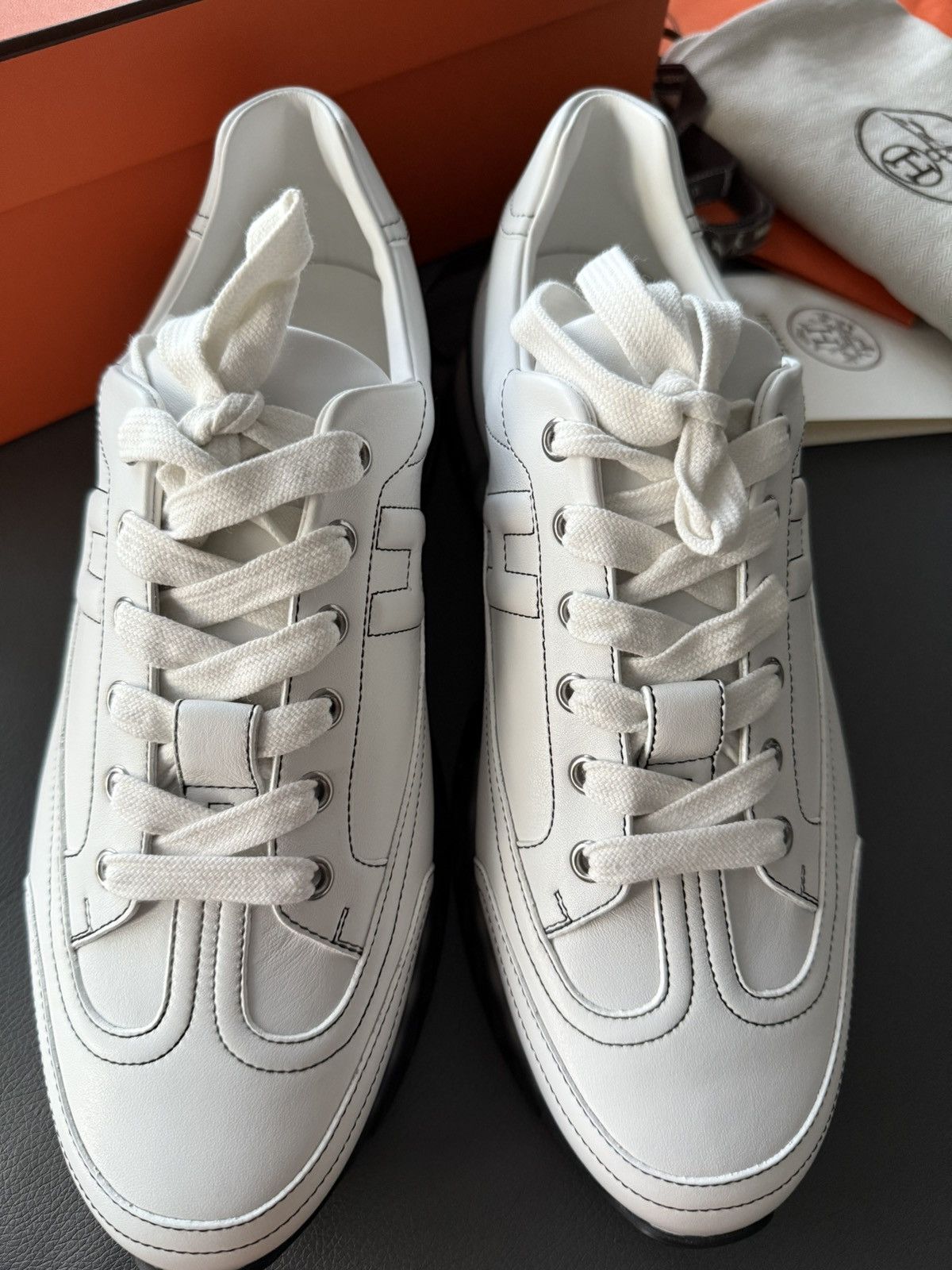 Hermes Brand New Hermes H Logo Leather Sneaker Full Set Size US 10.5 / EU 43-44 - 17 Thumbnail