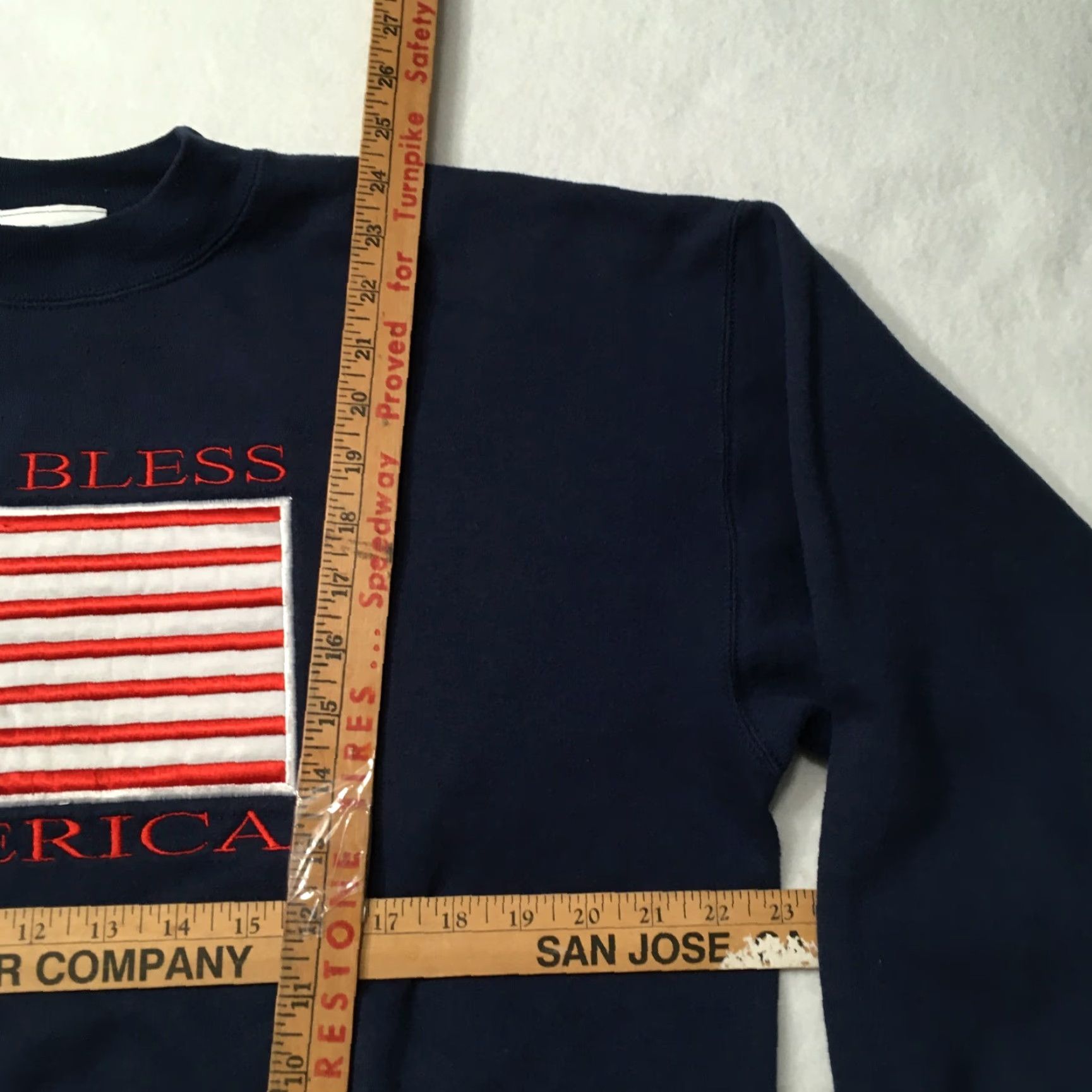 Vintage MC Sports Sweater Men Navy Large Embroidered USA Flag God Bless America Blue Pullover Casual Modern Shirt Size US L / EU 52-54 / 3 - 5 Thumbnail