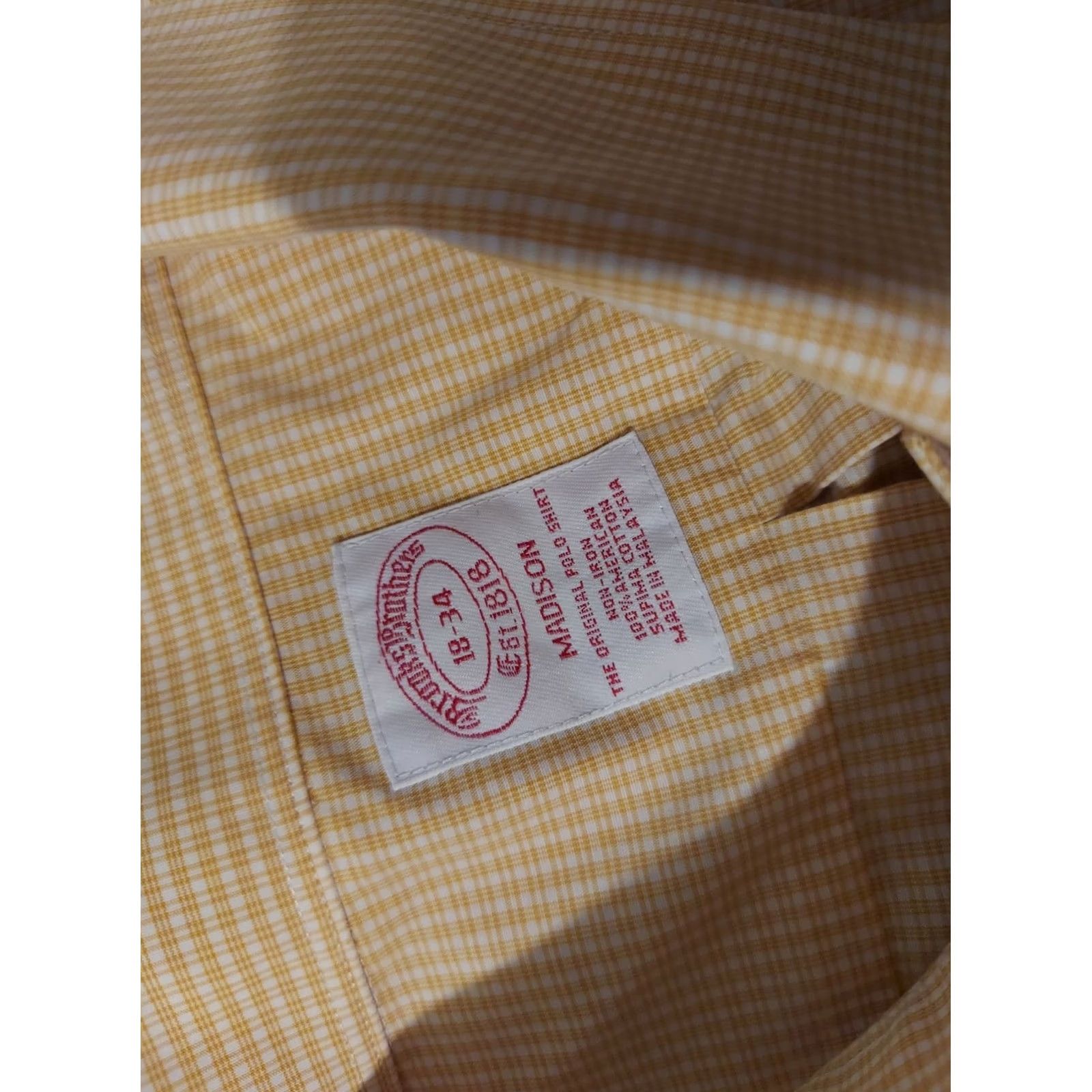 Brooks Brothers Mens Brooks Brothers Dress Shirt 18 34 Yellow Button Cotton Size 48R - 3 Thumbnail
