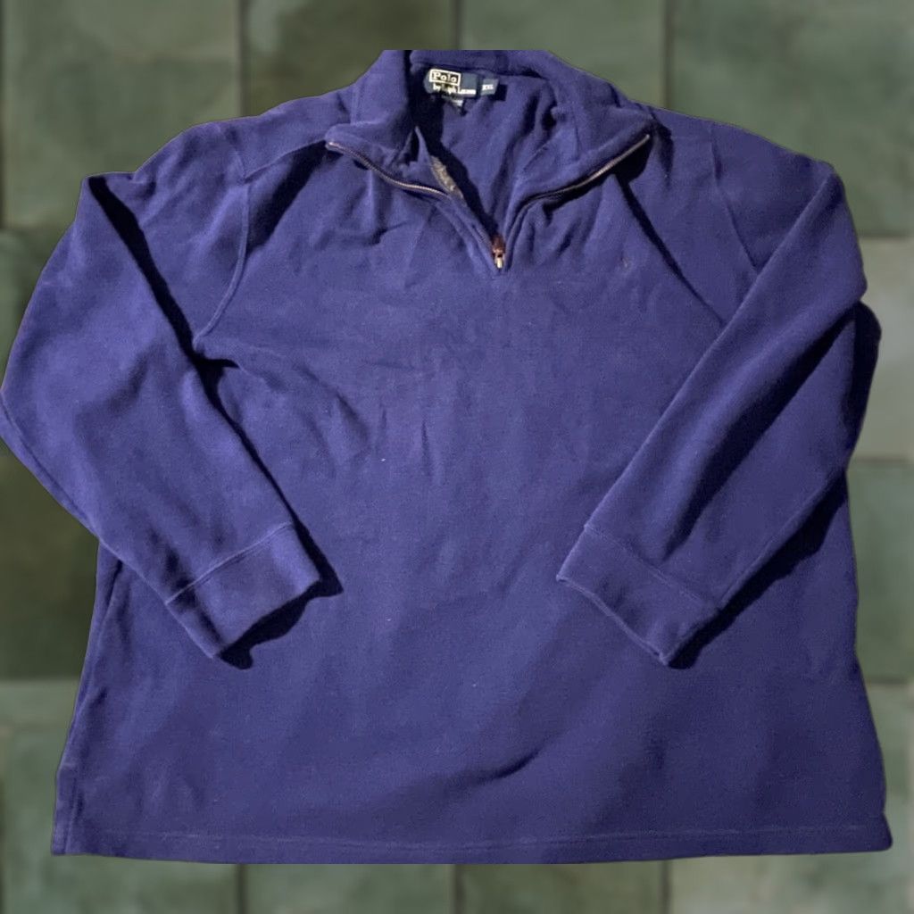 Polo Ralph Lauren VINTAGE Polo Ralph Lauren Mens Sweater 2XL 100% Cotton Knit 1/4 Zip Made in USA Blue Regular PullOver Shirt? Size US XXL / EU 58 / 5 - 1 Thumbnail