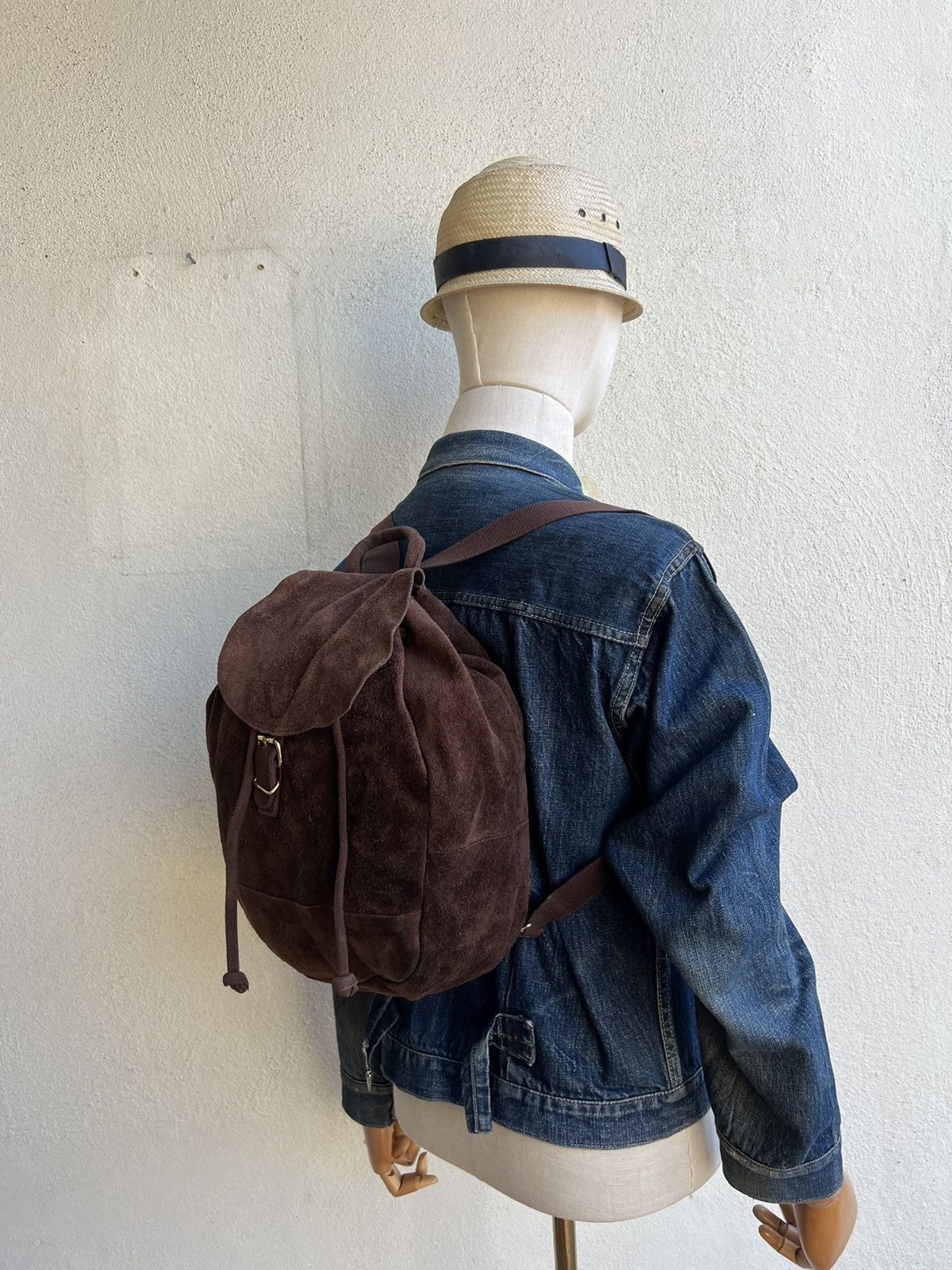 Leather Vintage 90s VIA DEMIZON Japan Suede Leather Backpack Bag Size ONE SIZE - 4 Thumbnail