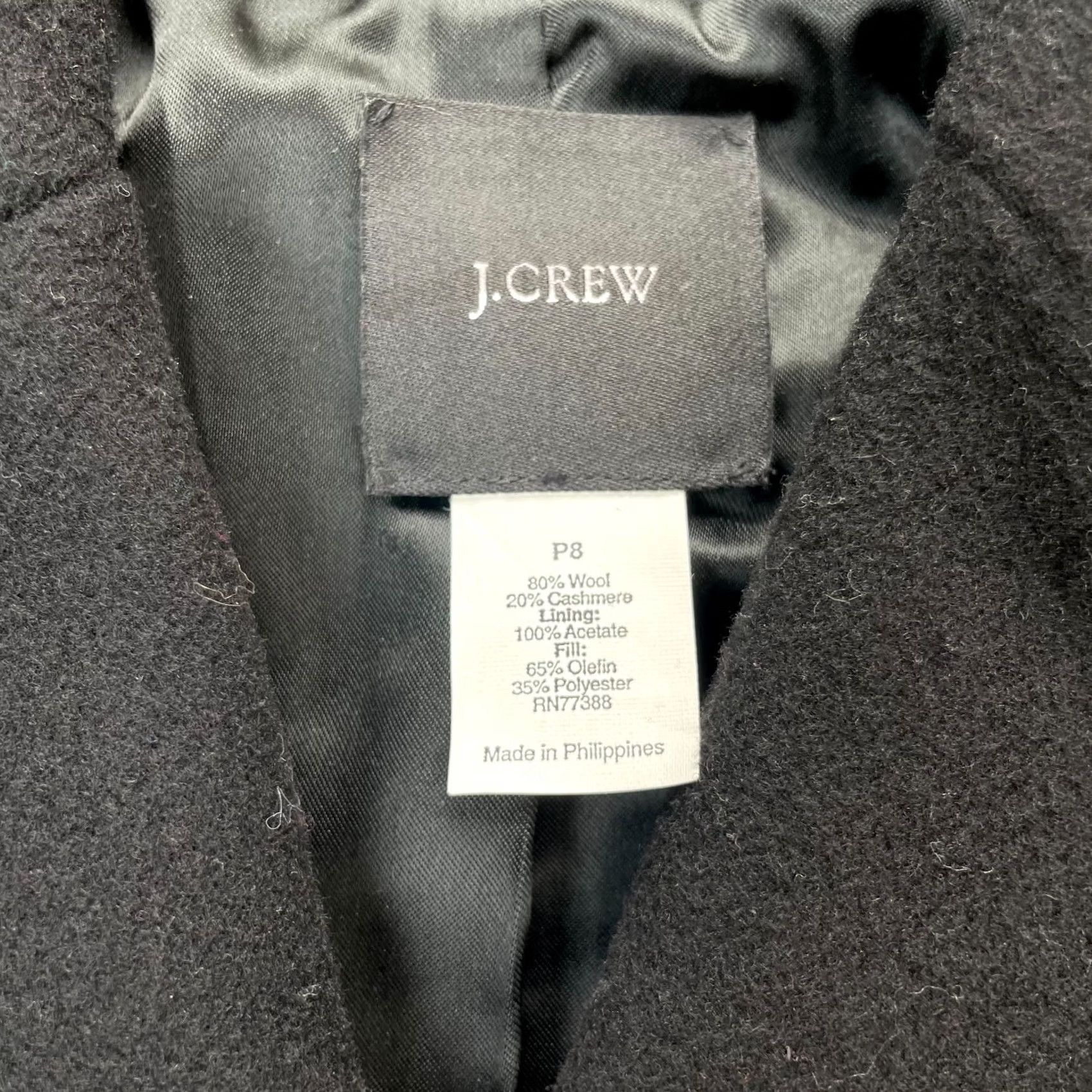J.Crew VINTAGE J.CREW Coat Women 8 Petite Black Long Wool Trench Overcoat Size M / US 6-8 / IT 42-44 - 5 Thumbnail