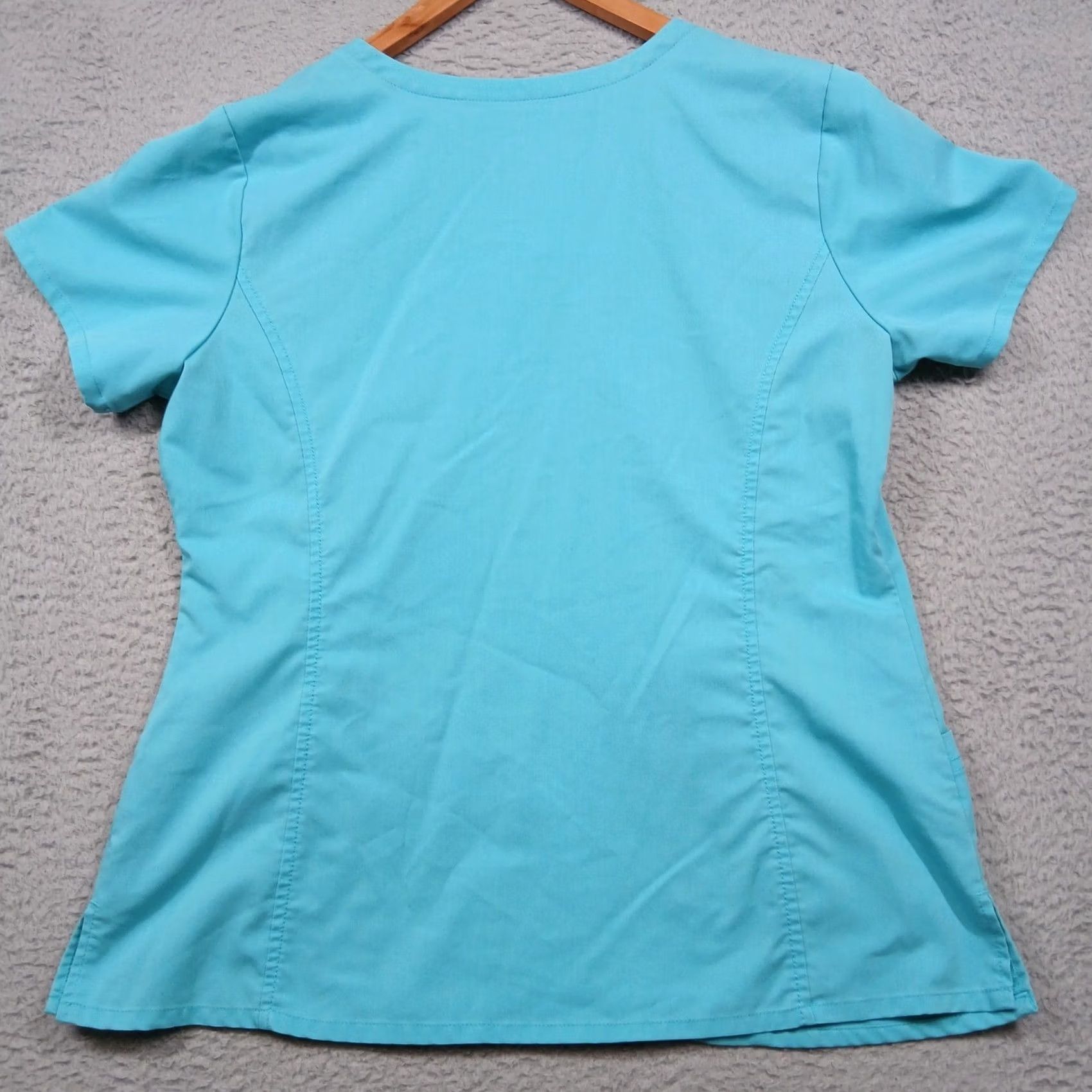 AQUA Healing Hands Purple Label Women's L Scrub Top V-Neck 3 Pocket Aqua Blue Thrive Teal Nursing Medical Workwear - Womens Size L / US 10 / IT 46 - 2 Thumbnail