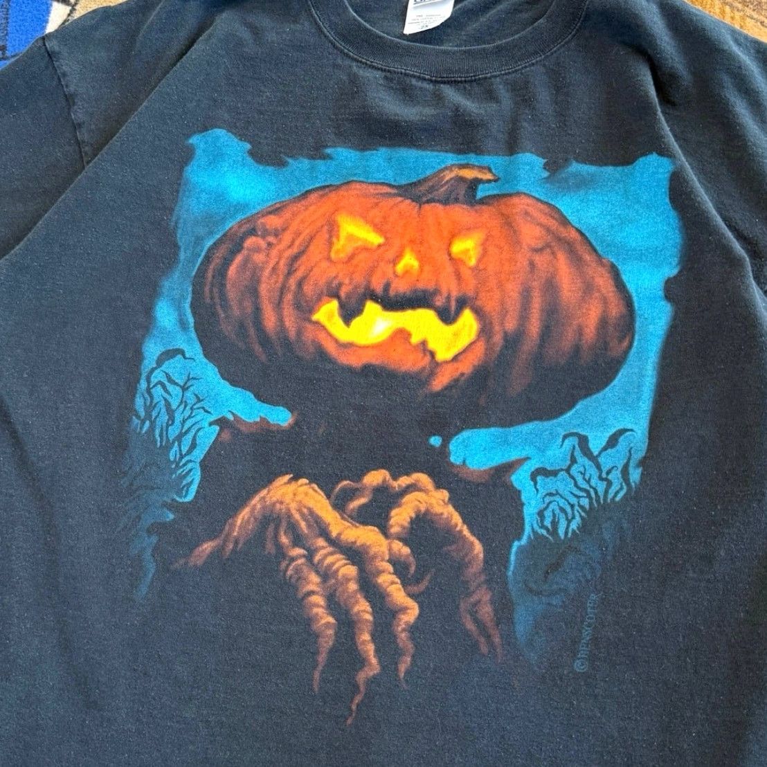 Anvil VINTAGE Wes Benscoter Pumpkin Head Halloween Scary T-Shirt 2XL Men Black Short Sleeve 90s Y2K Halloween Mens Size US XXL / EU 58 / 5 - 3 Thumbnail