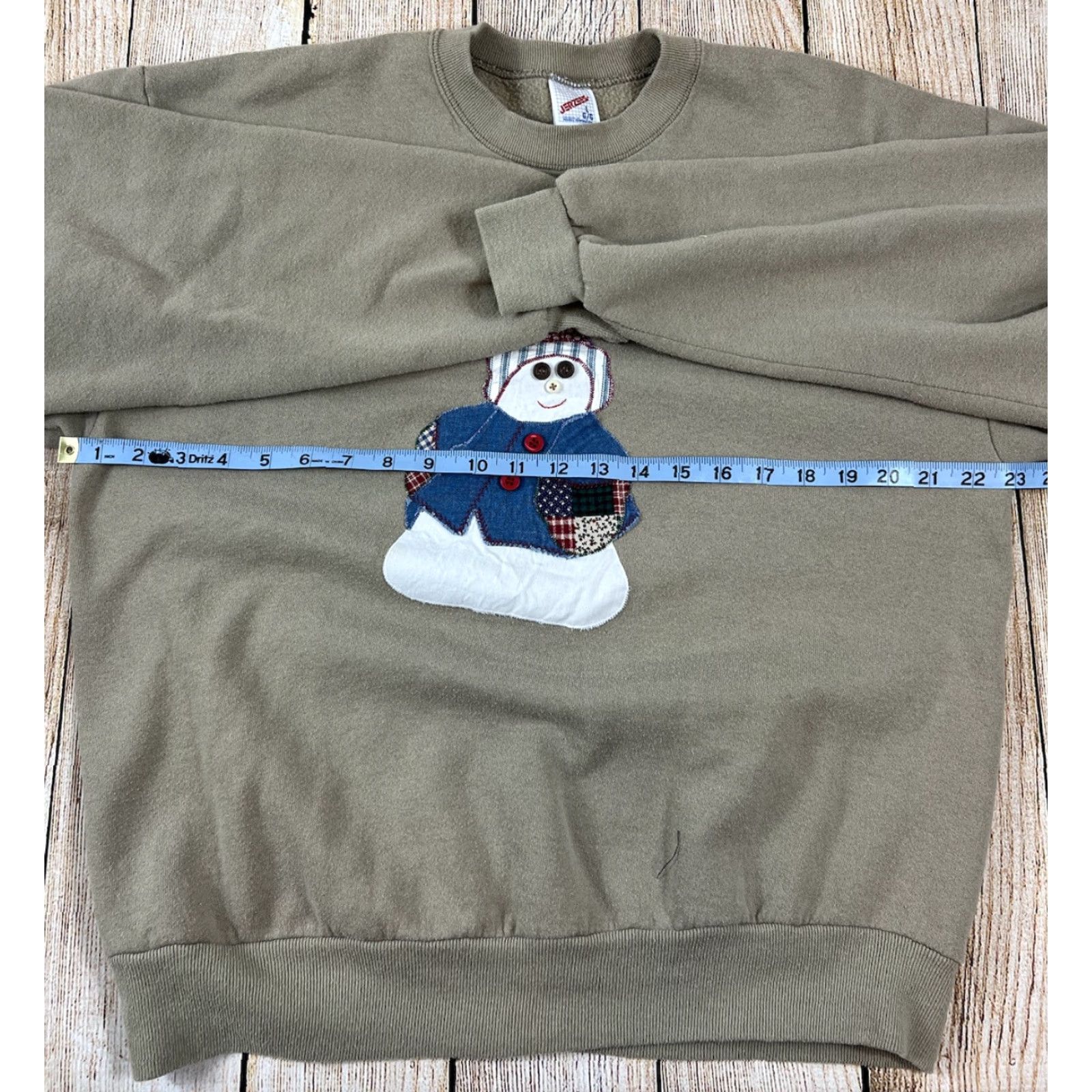 Jerzees VINTAGE Jerzees Sweatshirt Shirt Unisex Adults L Beige Quilted Winter Snowman Patch Pullover - Mens Womens Size L / US 10 / IT 46 - 5 Thumbnail
