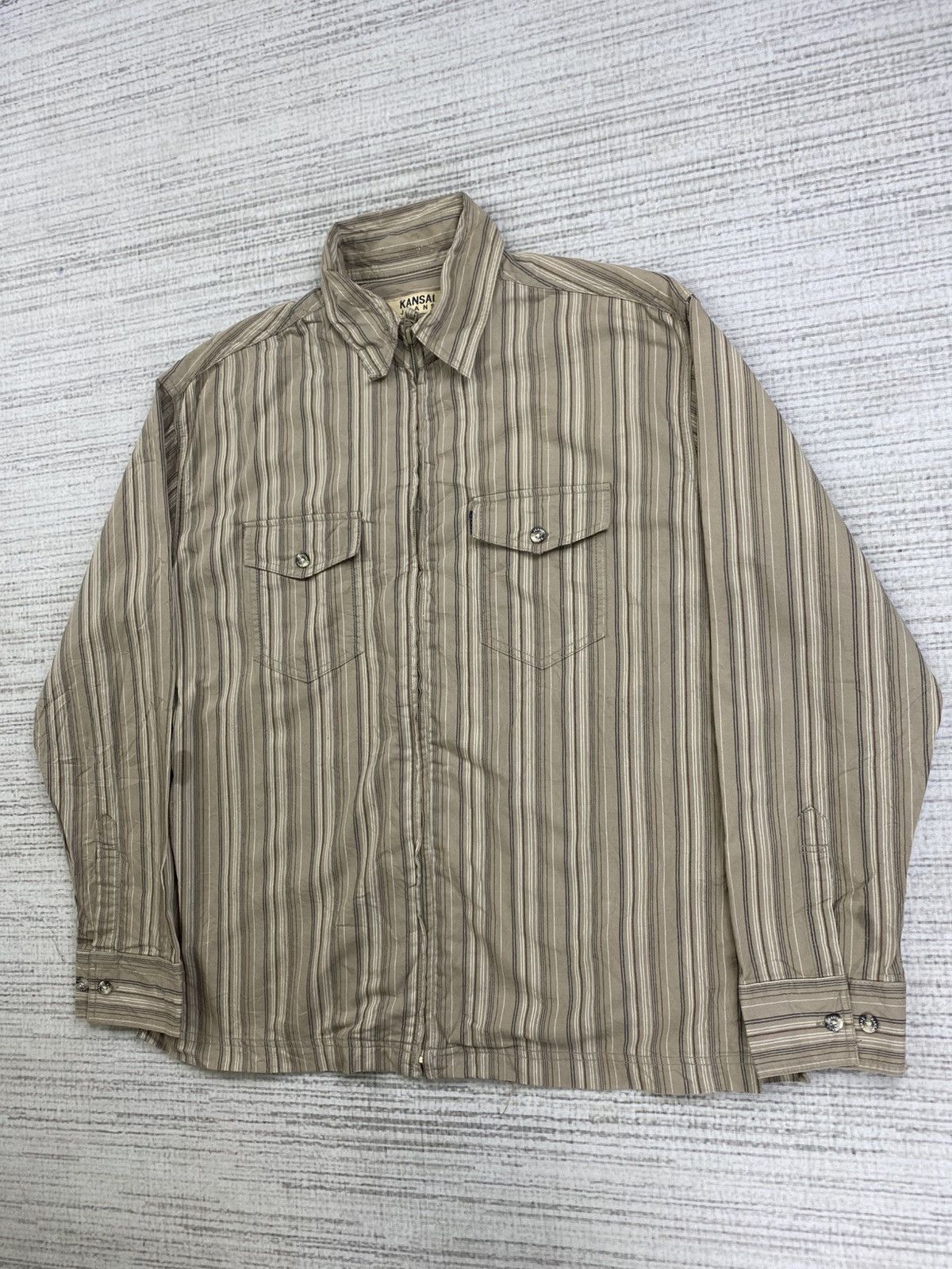 Designer × Kansai Yamamoto × Vintage Vintage Kansai Jeans Harringbone Stripe Zipper Jacket Size US M / EU 48-50 / 2 - 4 Thumbnail