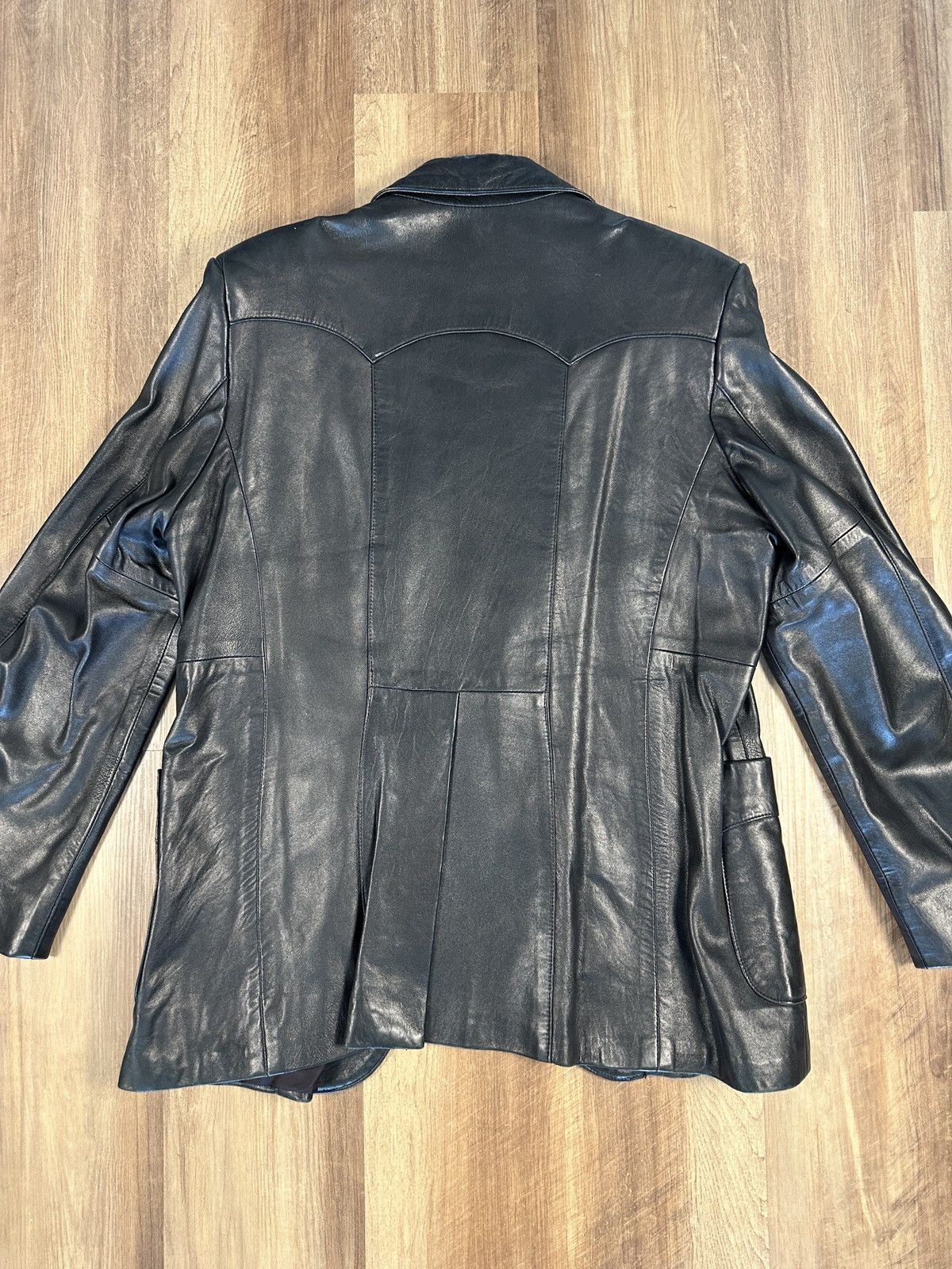 Vintage Vintage Diamonds Black Leather Jacket Blazer Sports Coat 46 Size 46R - 6 Thumbnail