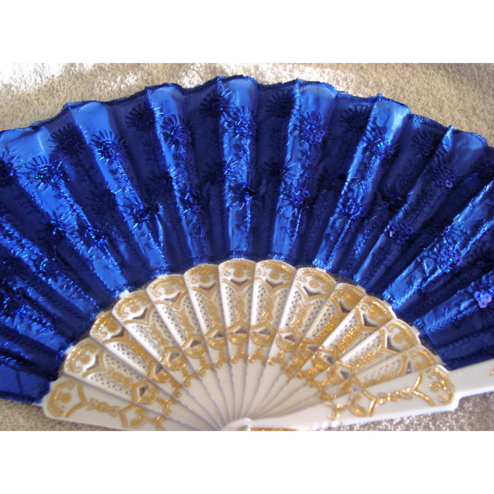 Vintage VINTAGE FAN Hand Fan Small with Flowers, Sequin Purple, 16" Open, 9" Closed, Adult Fans, B1 Size ONE SIZE - 2 Thumbnail
