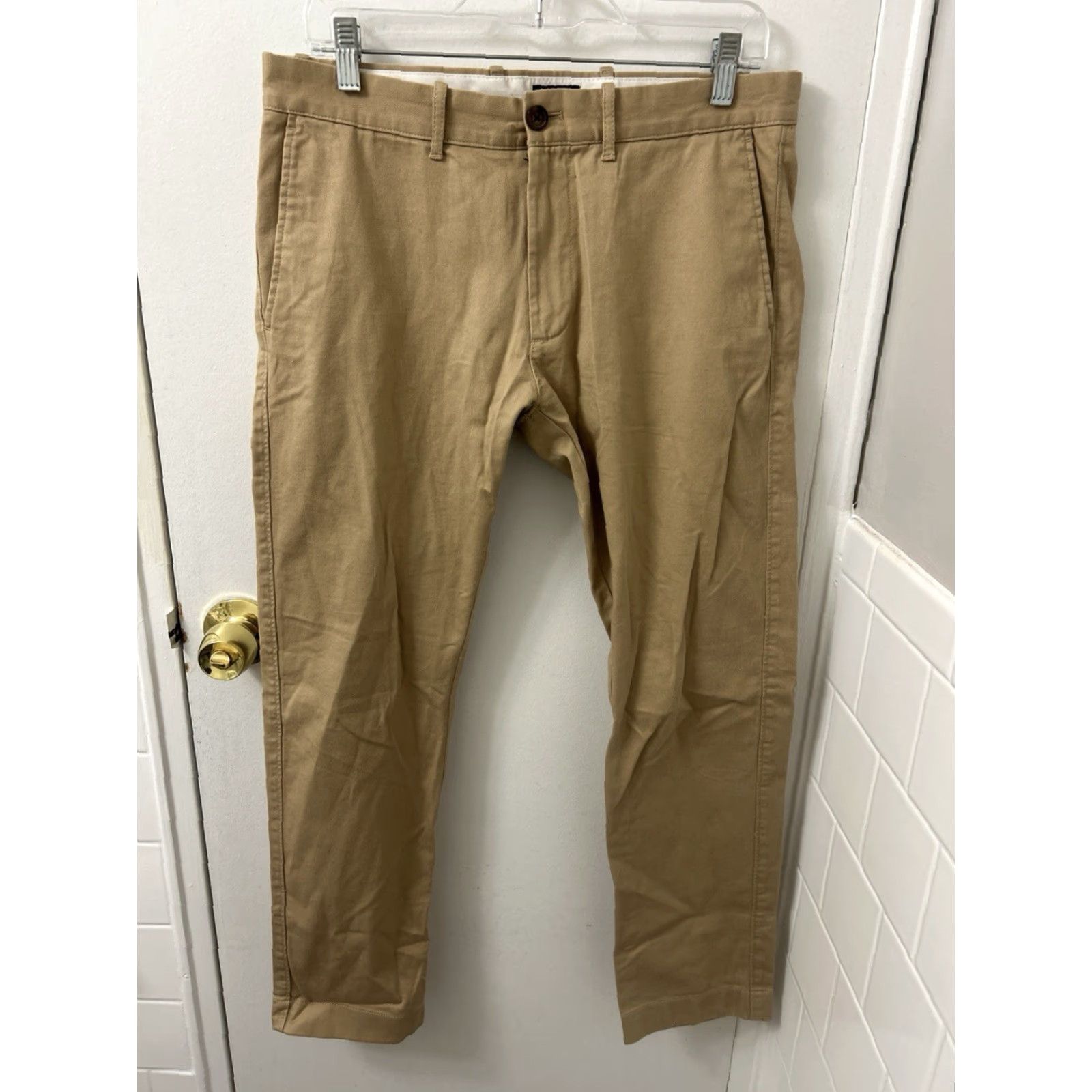 Vintage J Crew Flex Slim Chino Pants Mens 30x30 Khaki Tan Cotton-Blend Stretch Flat Front Zipper Button NWT Slim Tapered Casual Workwear Size US 30 / EU 46 - 2 Thumbnail