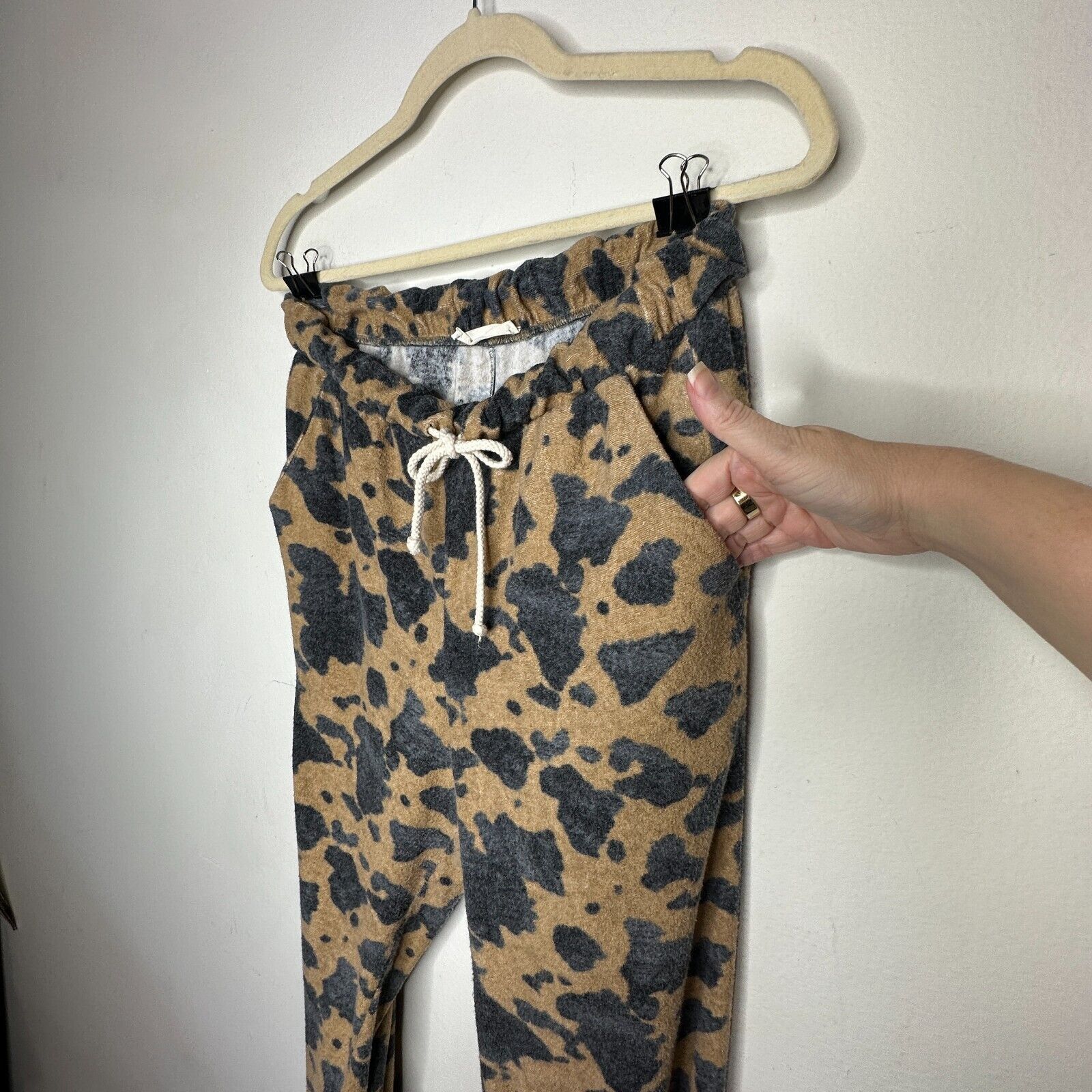 Other Entro Tan Black Cheetah Drawstring Jogger Pants Pockets L Size 34" / US 12 / IT 48 - 4 Thumbnail