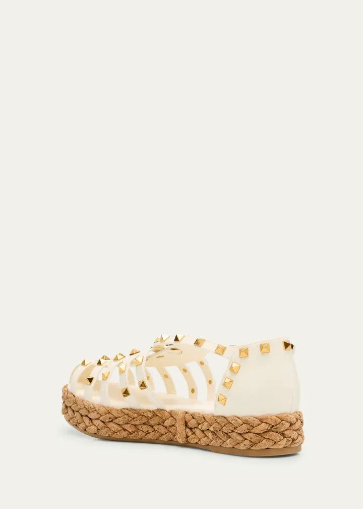 Valentino os11x0126 Rockstud Leather Espadrille Fisherman Sandals Size US 7 / IT 37 - 4 Thumbnail