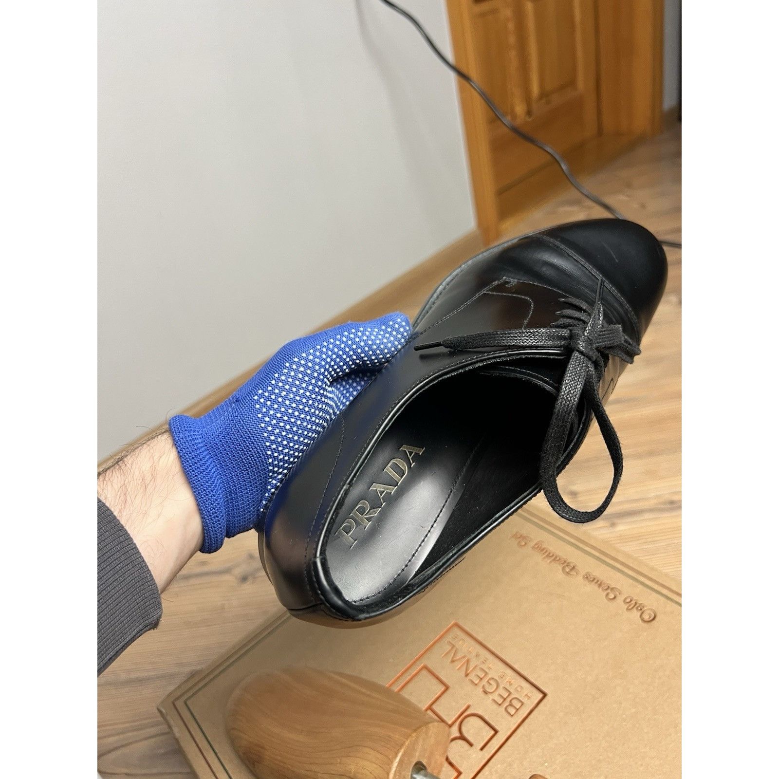 Prada PRADA Black Polished Leather Derby Cap Toe Dress Shoes Size Size US 8 / EU 41 - 16 Thumbnail
