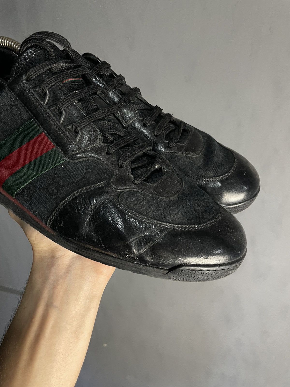 Gucci GUCCI black monogram microguccissima GG low sneakers Size US 10.5 / EU 43-44 - 3 Thumbnail