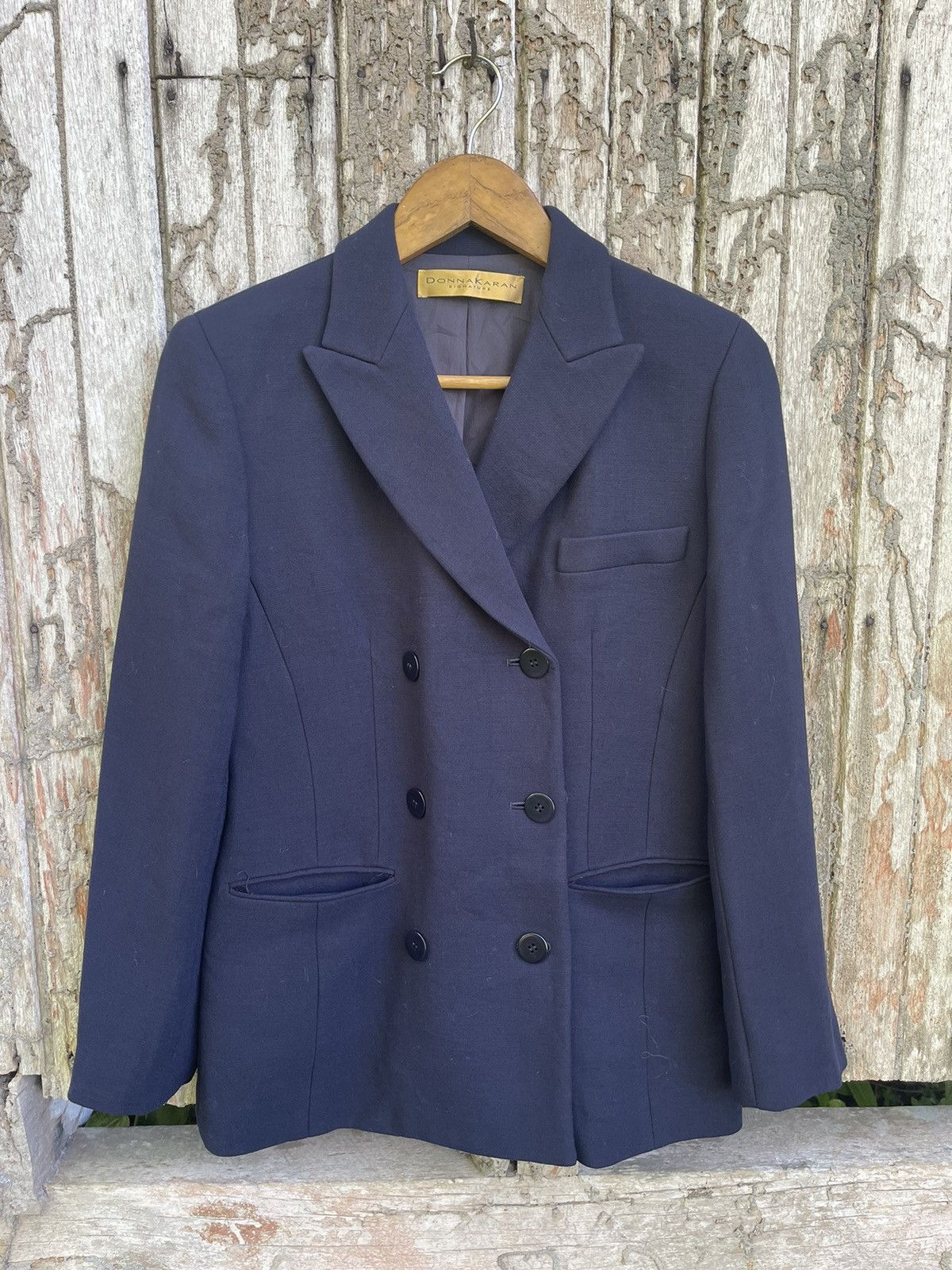 Designer Donna Karan Signature Navy Double-Breasted Blazer Size XS / US 0-2 / IT 36-38 - 1 Thumbnail
