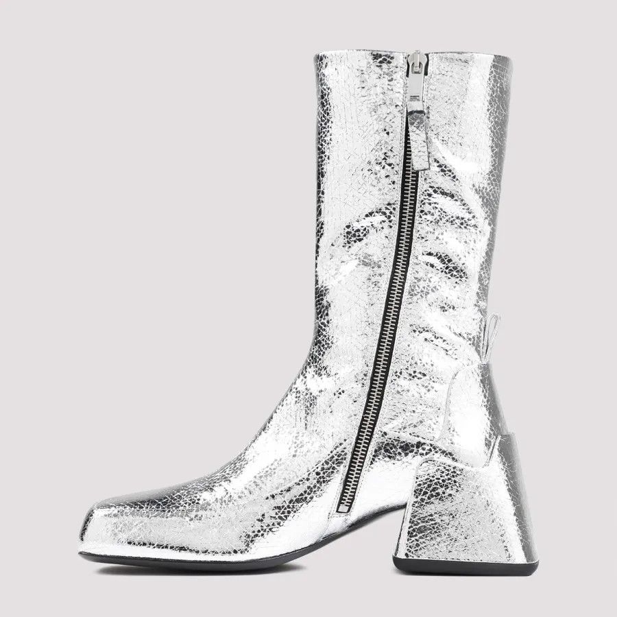 Jil Sander o1y1025 Leather Ankle Boots in Silver Size US 6 / IT 36 - 2 Thumbnail