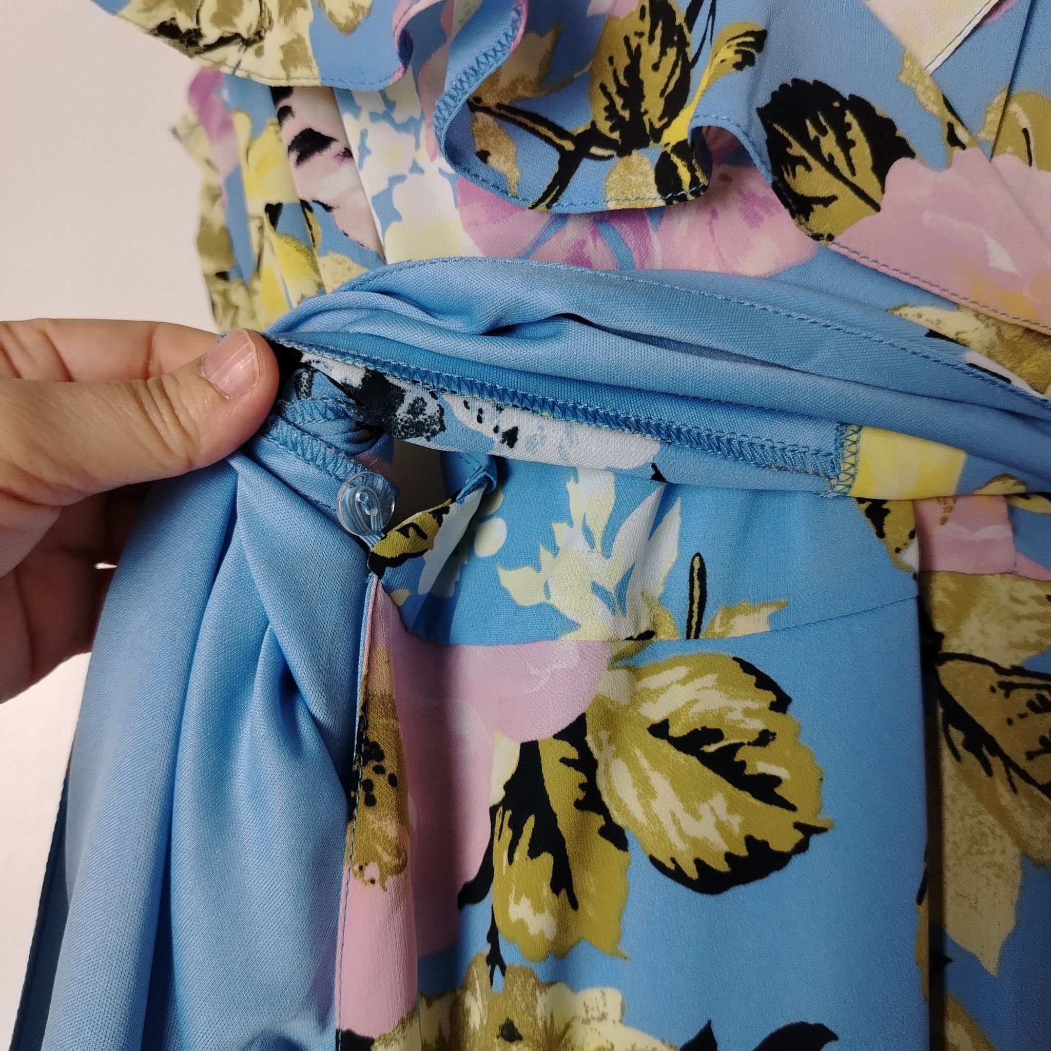 Other Pre-Loved Dress Womens UK 16 Blue Floral Wrap Maxi Ruffle Size XXL / US 16-18 / IT 52-54 - 5 Thumbnail