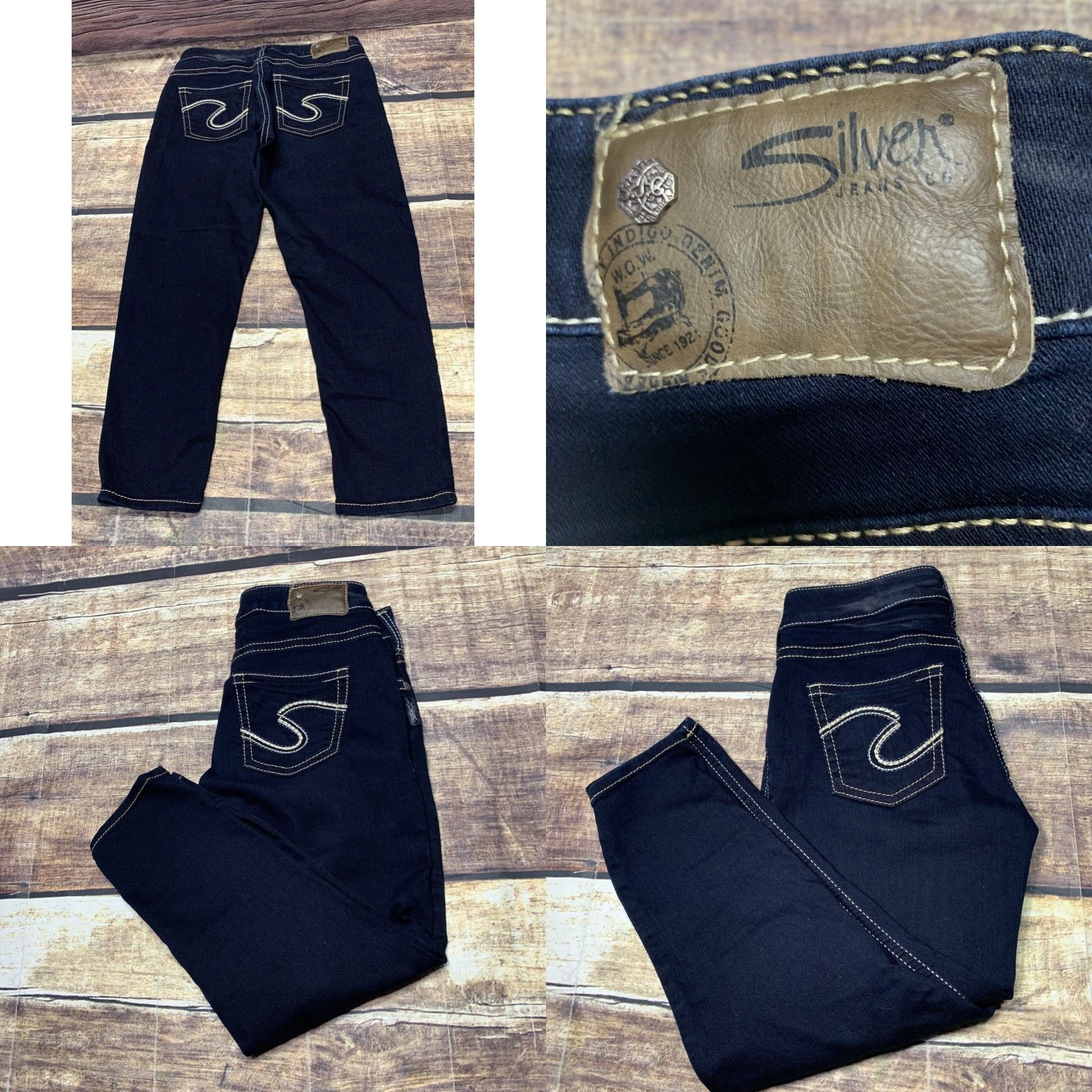 Vintage Silver Suki Women's Super Stretch High Capri Jeans 29x24 Dark Blue Denim Size 29" - 8 Thumbnail