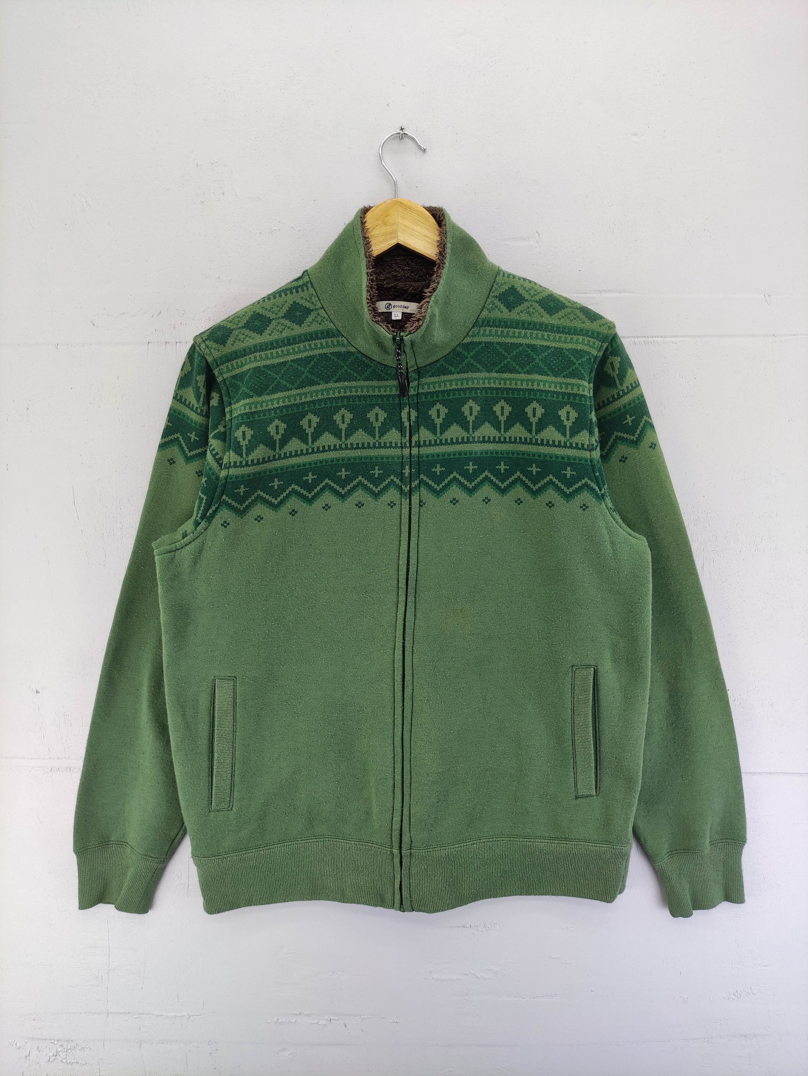 Japanese Brand Vintage Good Day Sweater Jacket Lined Fleece Zipper Size US M / EU 48-50 / 2 - 1 Thumbnail