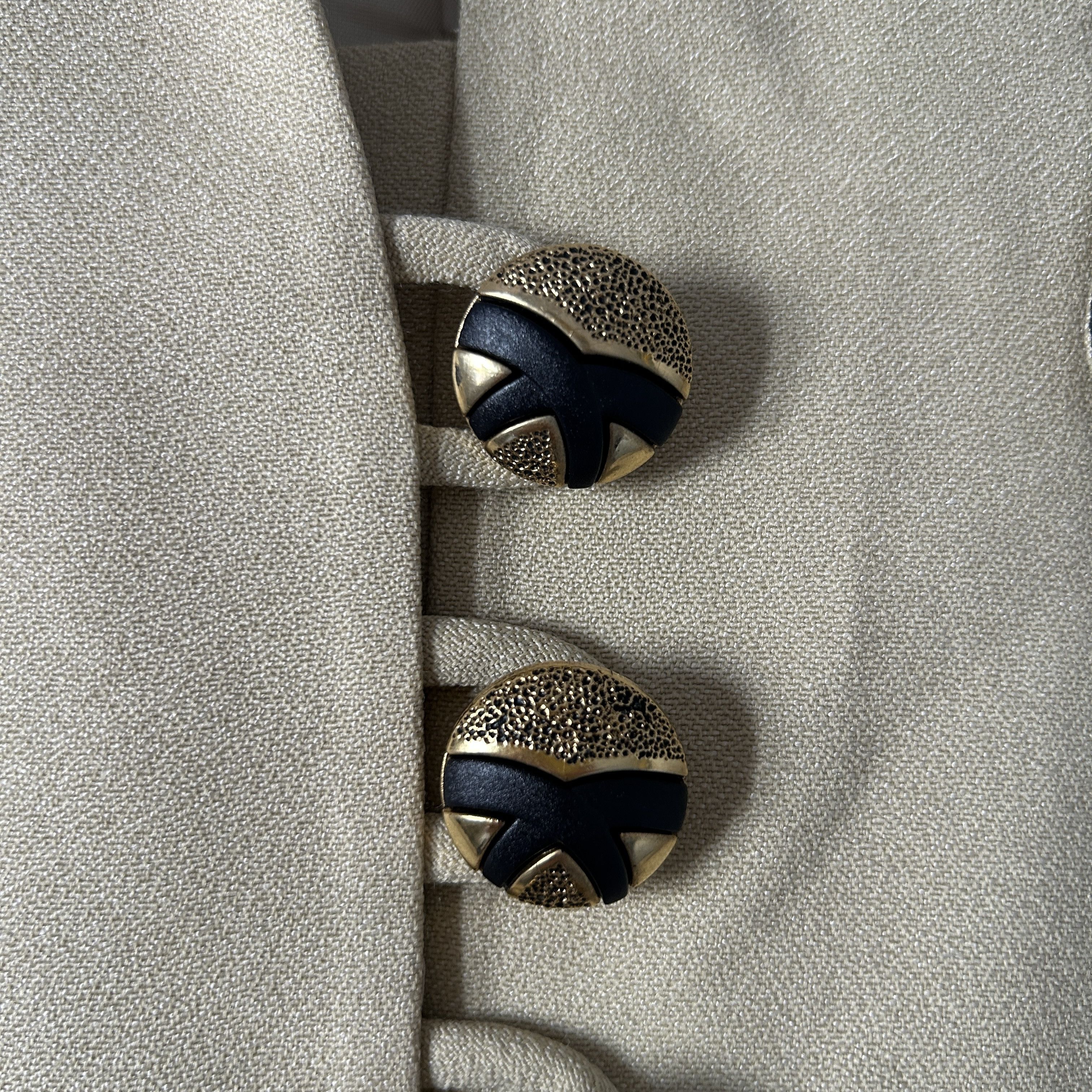Vintage Vintage 90s Beige Collarless Blazer Navy Blue Trim Size XL / US 12-14 / IT 48-50 - 11 Thumbnail