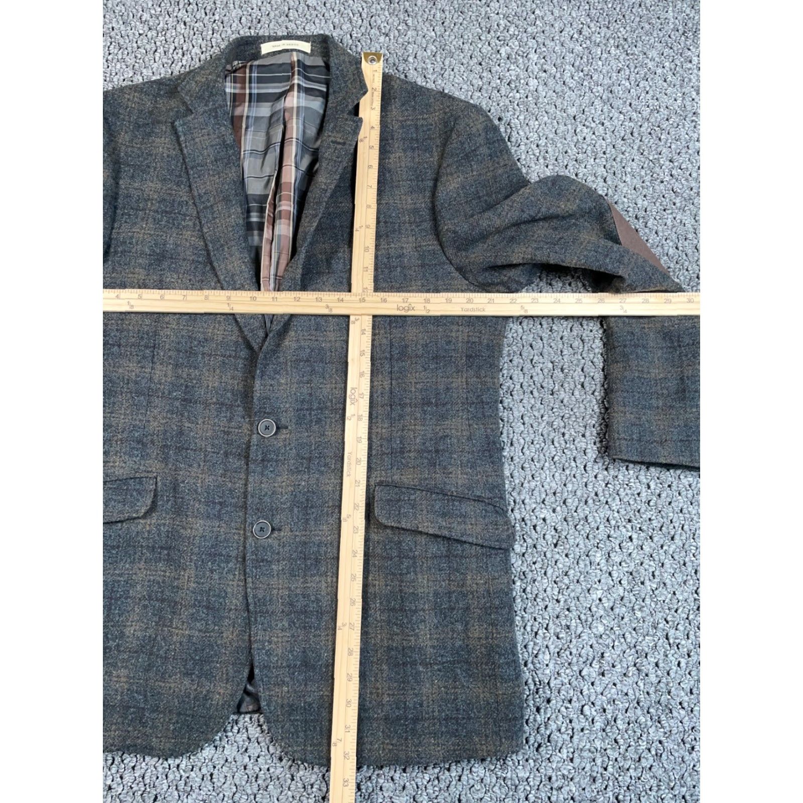 Joseph Abboud VINTAGE Joseph Abboud Glen Plaid Blazer Jacket Mens 44 Long Brown Elbow Patches Slim Size 44R - 6 Thumbnail