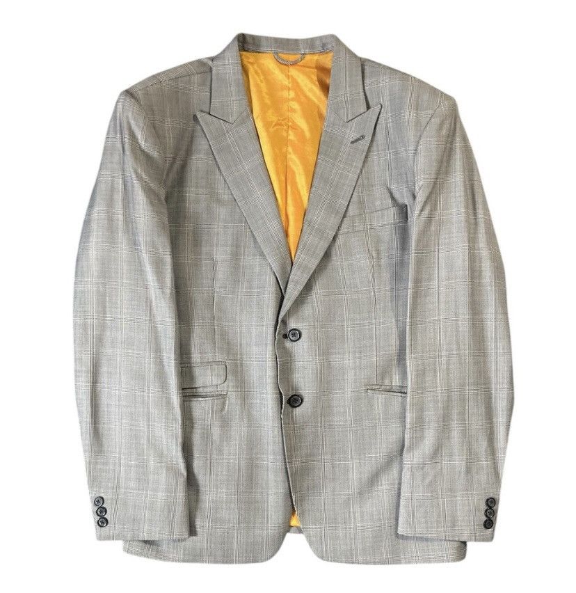 Designer Bespoke Men’s Check Blazer Peak Lapel Grey White Chest 39R Size 38R - 3 Thumbnail