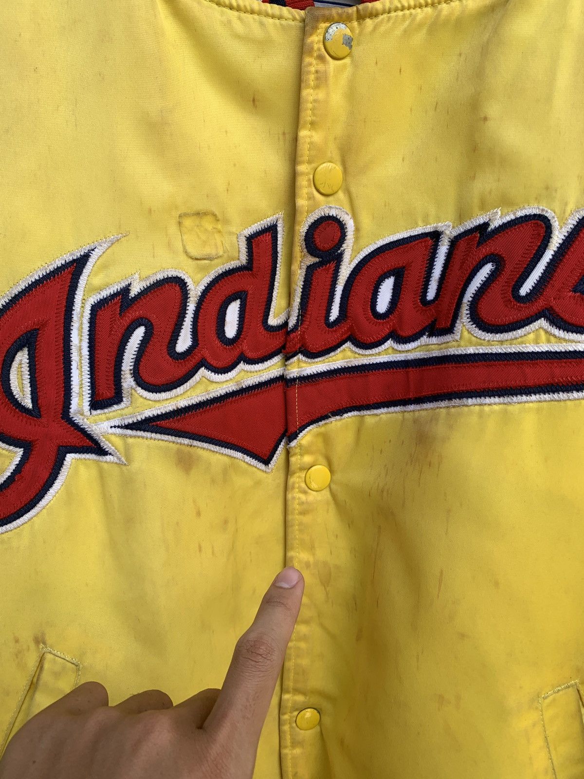 MLB RARE🔥🔥Vtg Starter MLB Indians Big Logo Bomber Jacket Size US XL / EU 56 / 4 - 7 Thumbnail