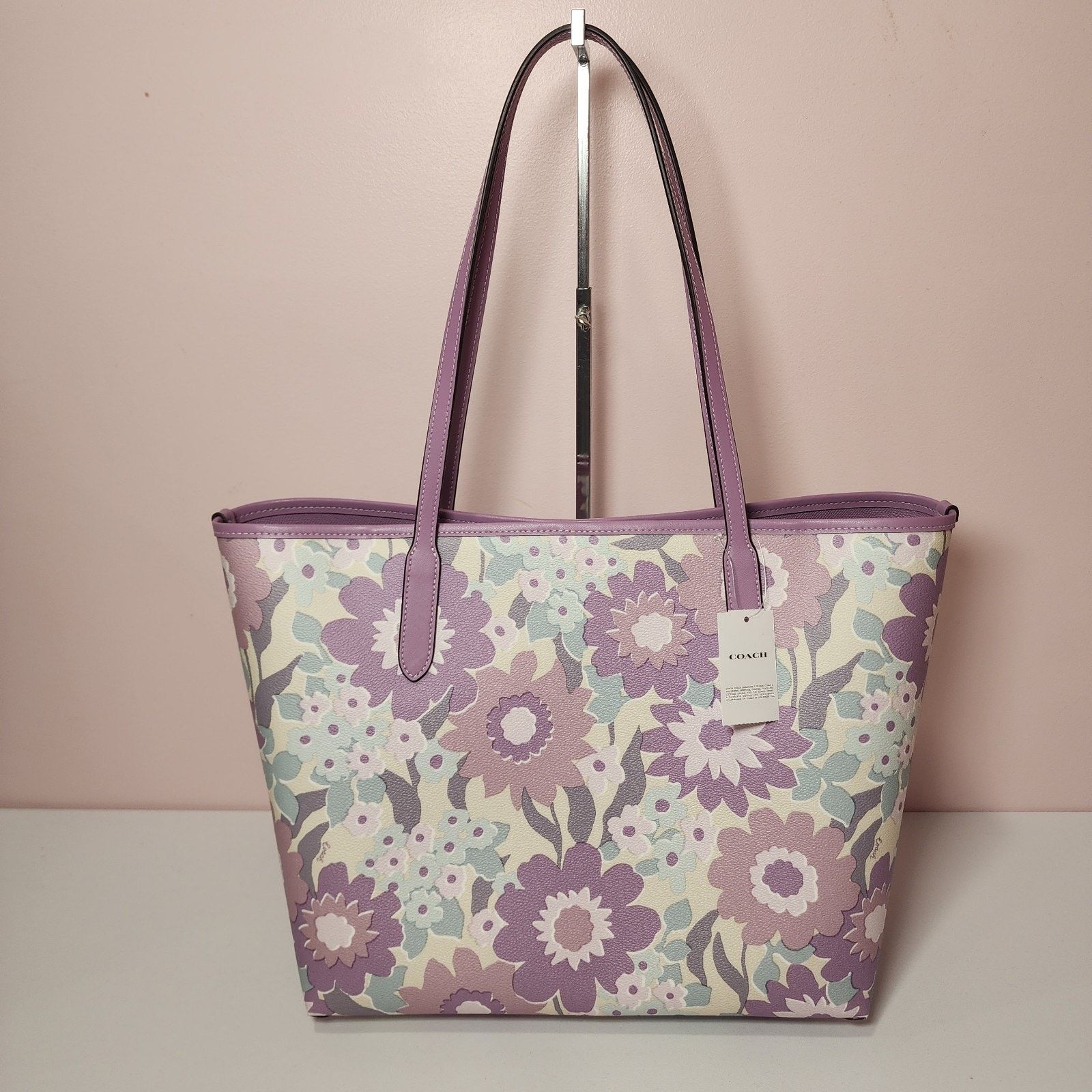 Coach NWT COACH CBG78 City Tote Bag With Floral Print Purple Multi Size ONE SIZE - 3 Thumbnail