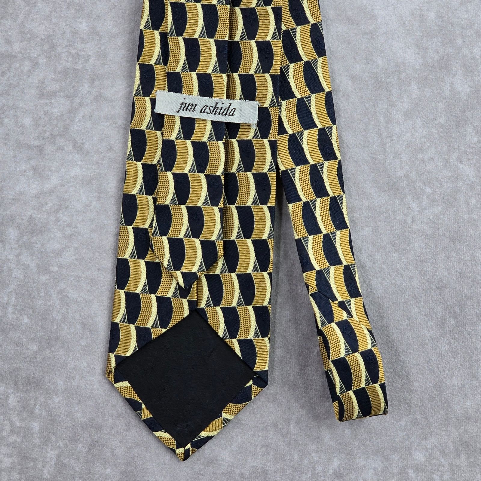 Other Jun Ashida Gold Blue Geometric 100% Silk Neck Tie NWOT Size 28 - 3 Thumbnail