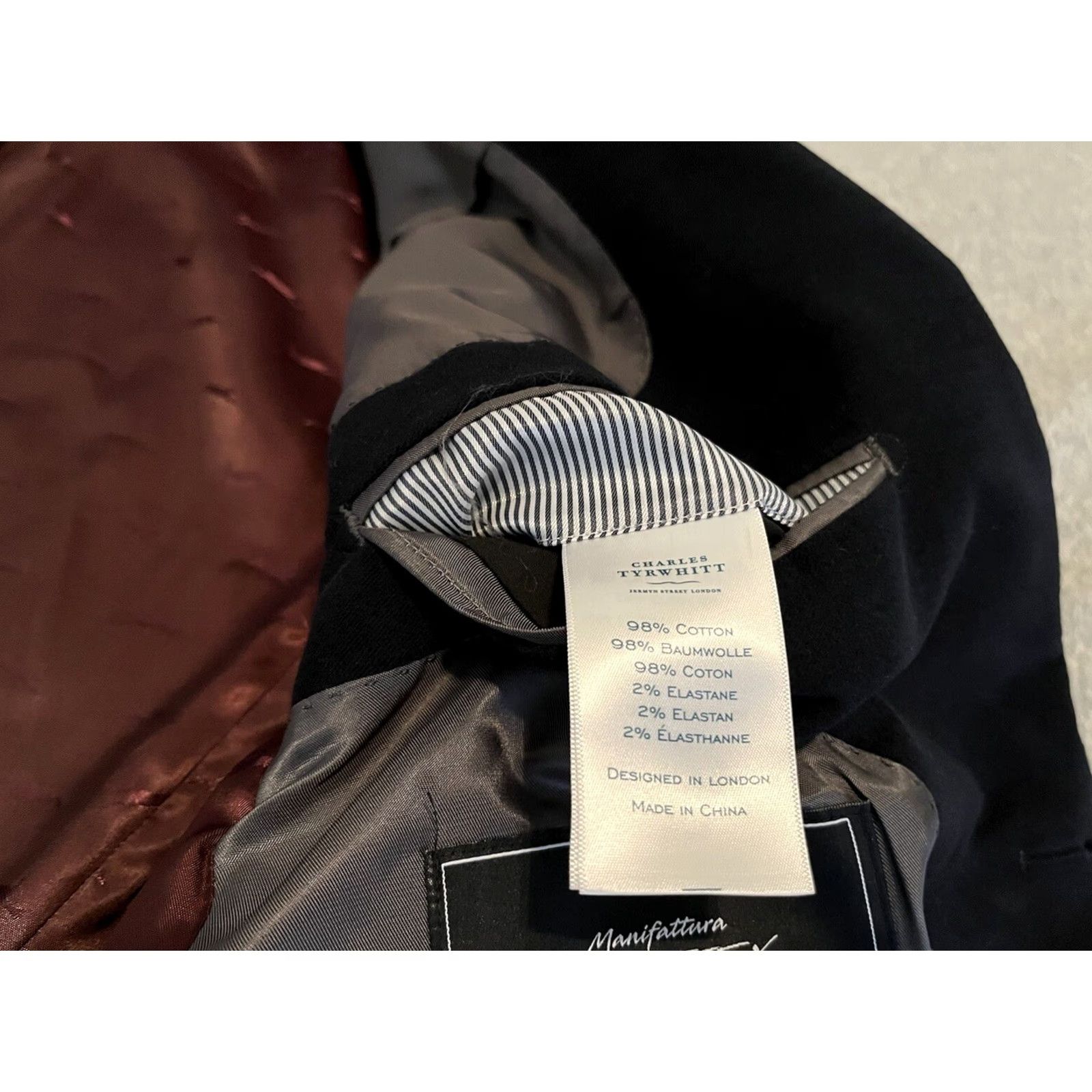 Charles Tyrwhitt Charles Tyrwhitt Blazer Sport Coat Jacket Mens 44R Slim Fit Black 2 Button Cotton Elastane Size 44R - 5 Thumbnail