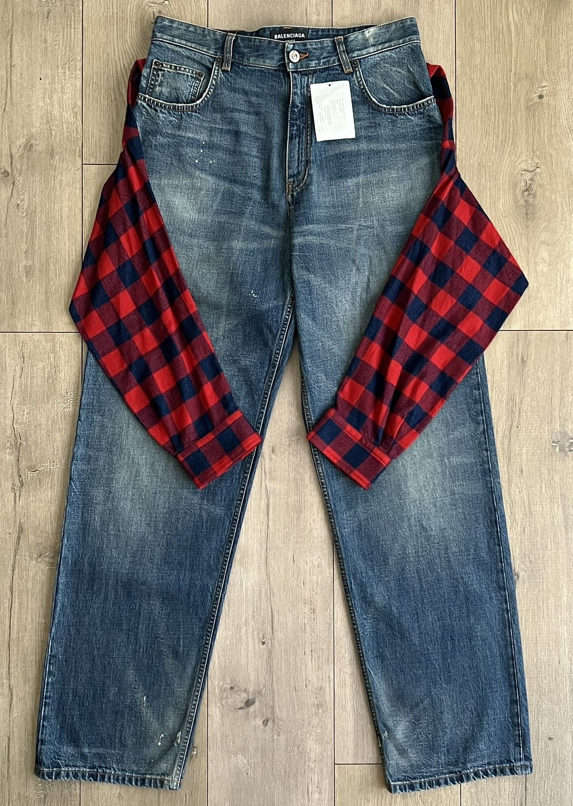 image of Balenciaga Flannel Denim Runway Straight Cut Pants in Blue Denim, Men's (Size 32)