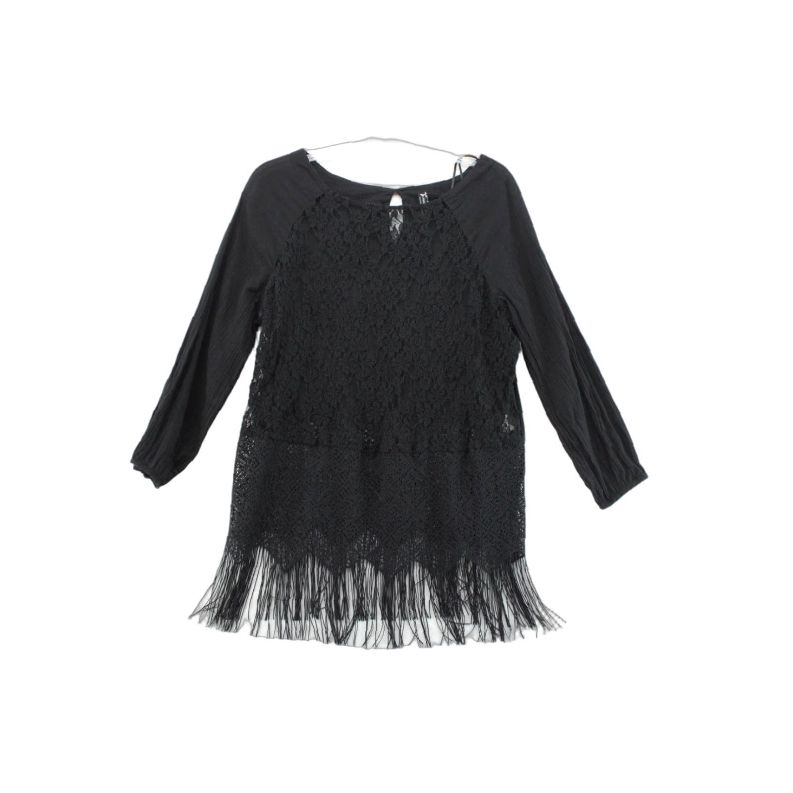 Free People Free People Shirt Women Medium Black Fringe Lace Windows of Lace Festival Concert Goth Size M / US 6-8 / IT 42-44 - 1 Thumbnail