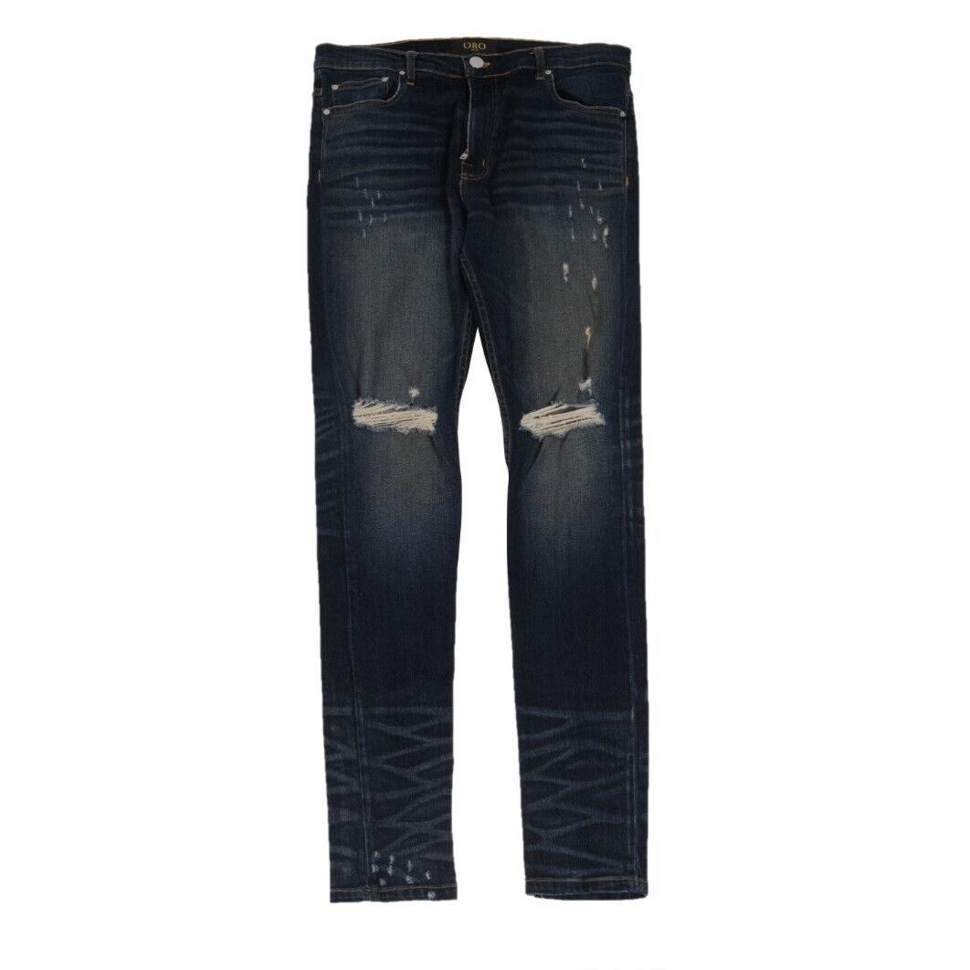 Oro Los Angeles Distressed Knee Slash Rustic Jeans Dark Wash Size US 32 / EU 48 - 1 Thumbnail